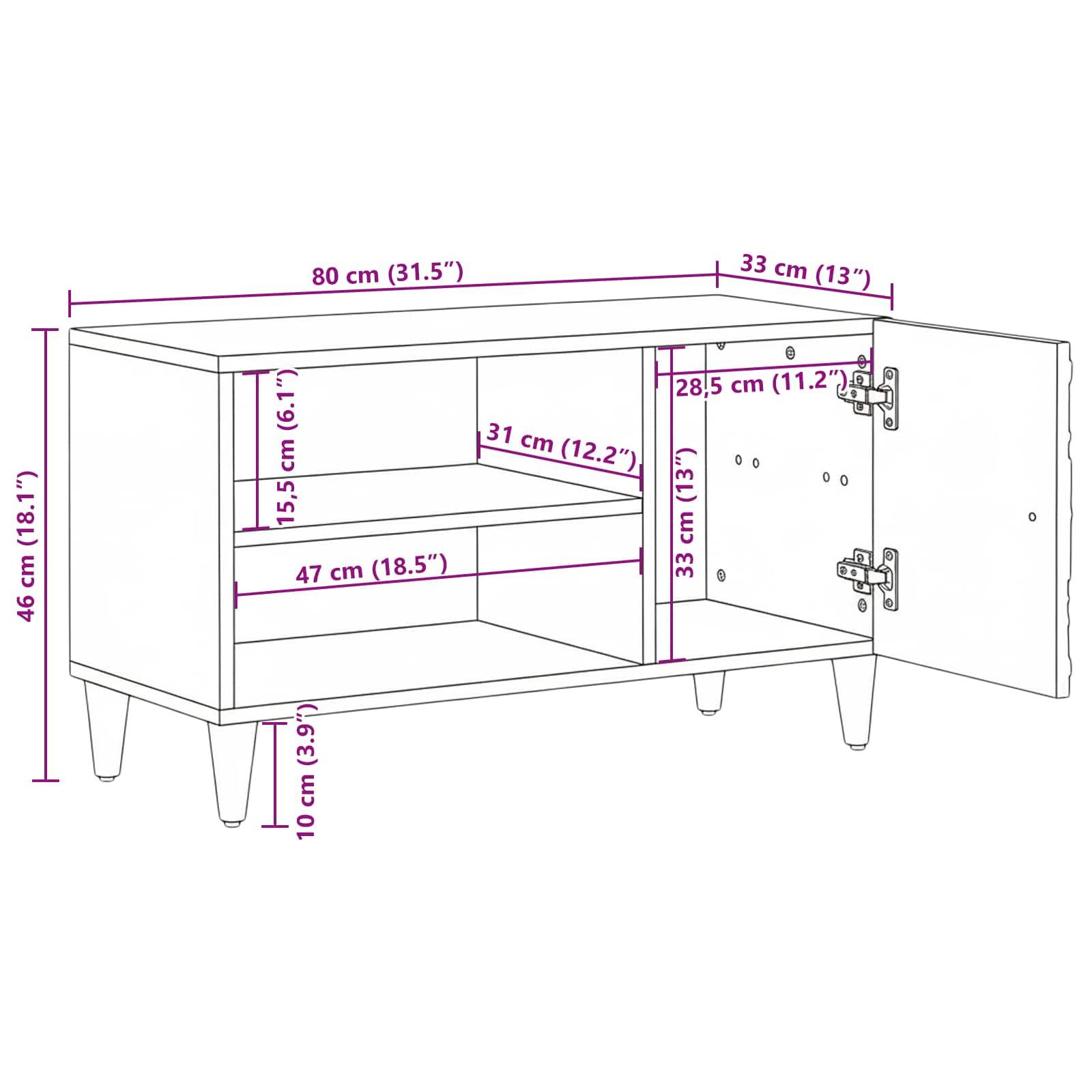 vidaXL TV-Schränk mit Regal Braun 80 x 31,5 x 46 cm Massivholz Mango