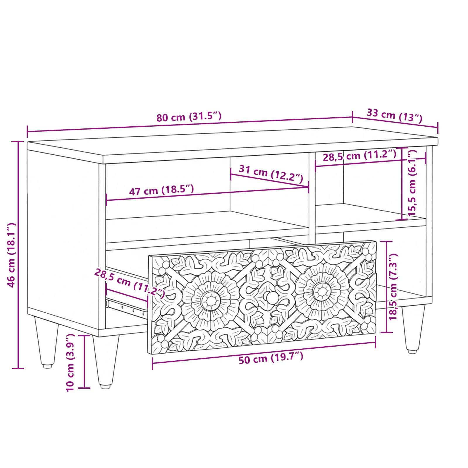 vidaXL TV-Schränk mit Regal Braun 80 x 33,5 x 46 cm Massivholz Mango