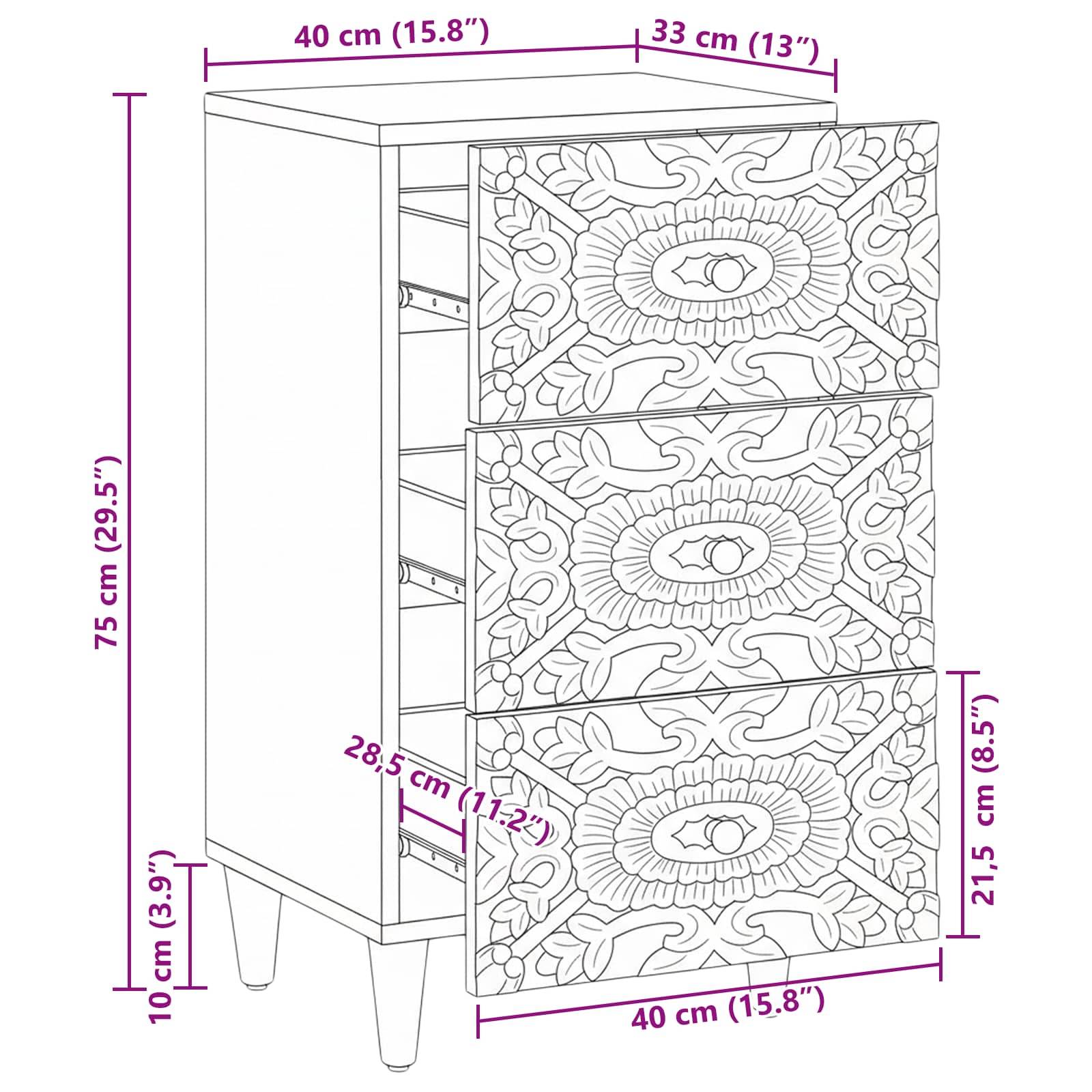 vidaXL Sideboard mit Speicher Braun 40 x 33,5 x 75 cm Massivholz Mango