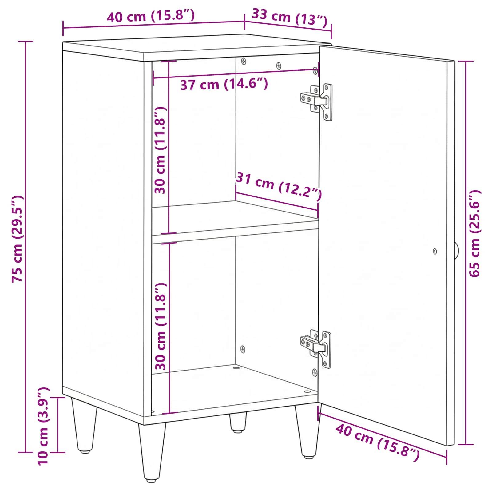 vidaXL Sideboard mit Speicher Braun 40 x 33,5 x 75 cm Massivholz Mango