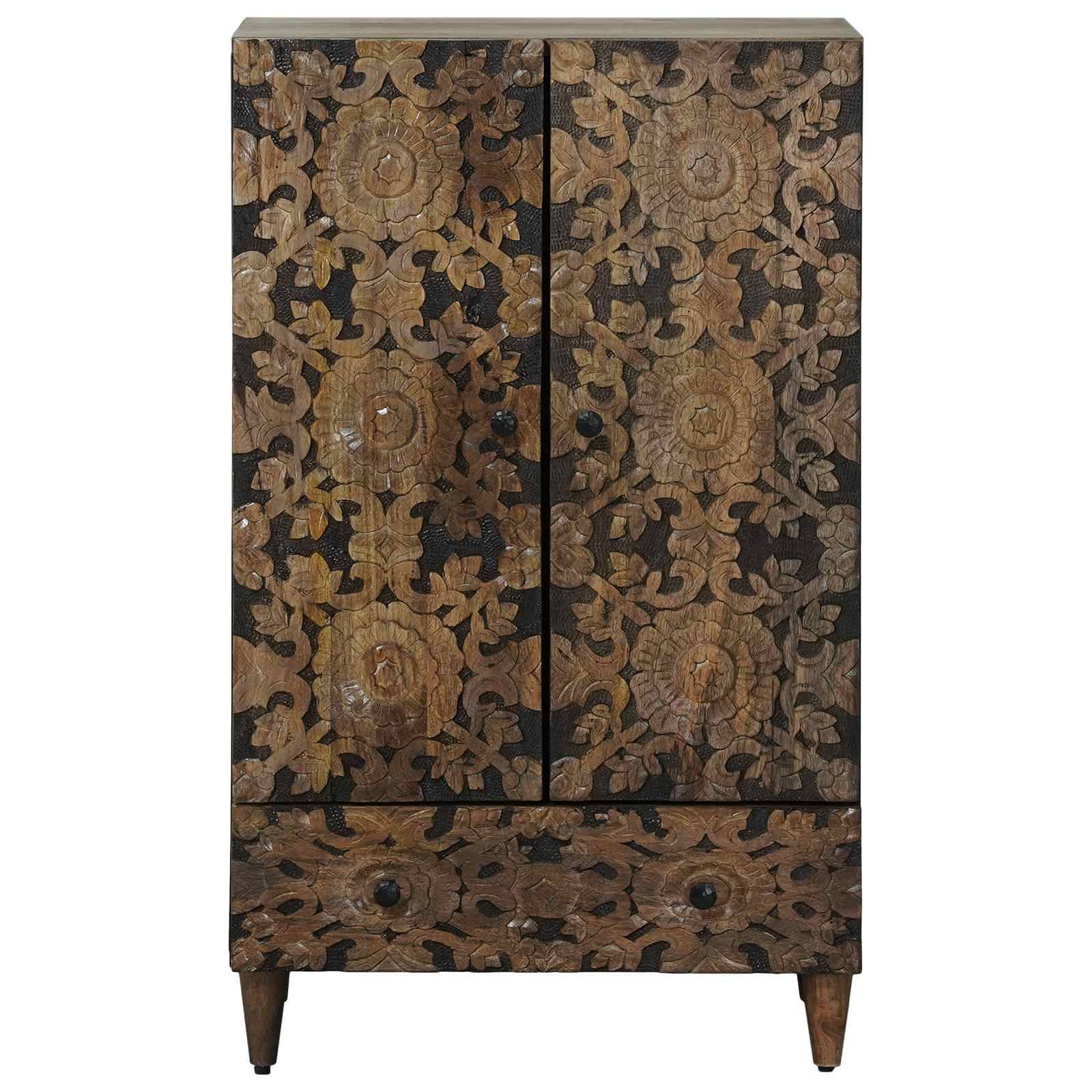 vidaXL Hochschrank mit Regal Braun 60 x 33,5 x 100 cm Massivholz Mango
