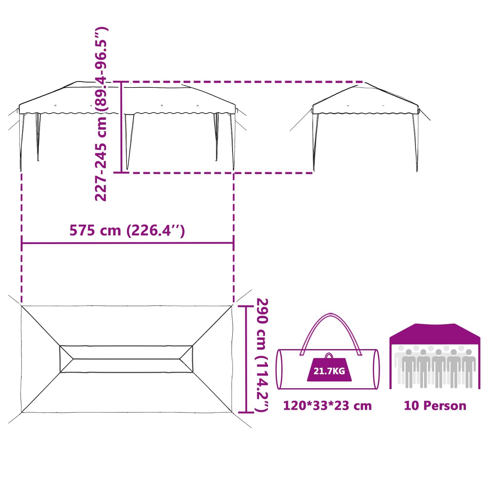 vidaXL Pop-up Partyzelt 575 x 290 x 245 cm Creme
