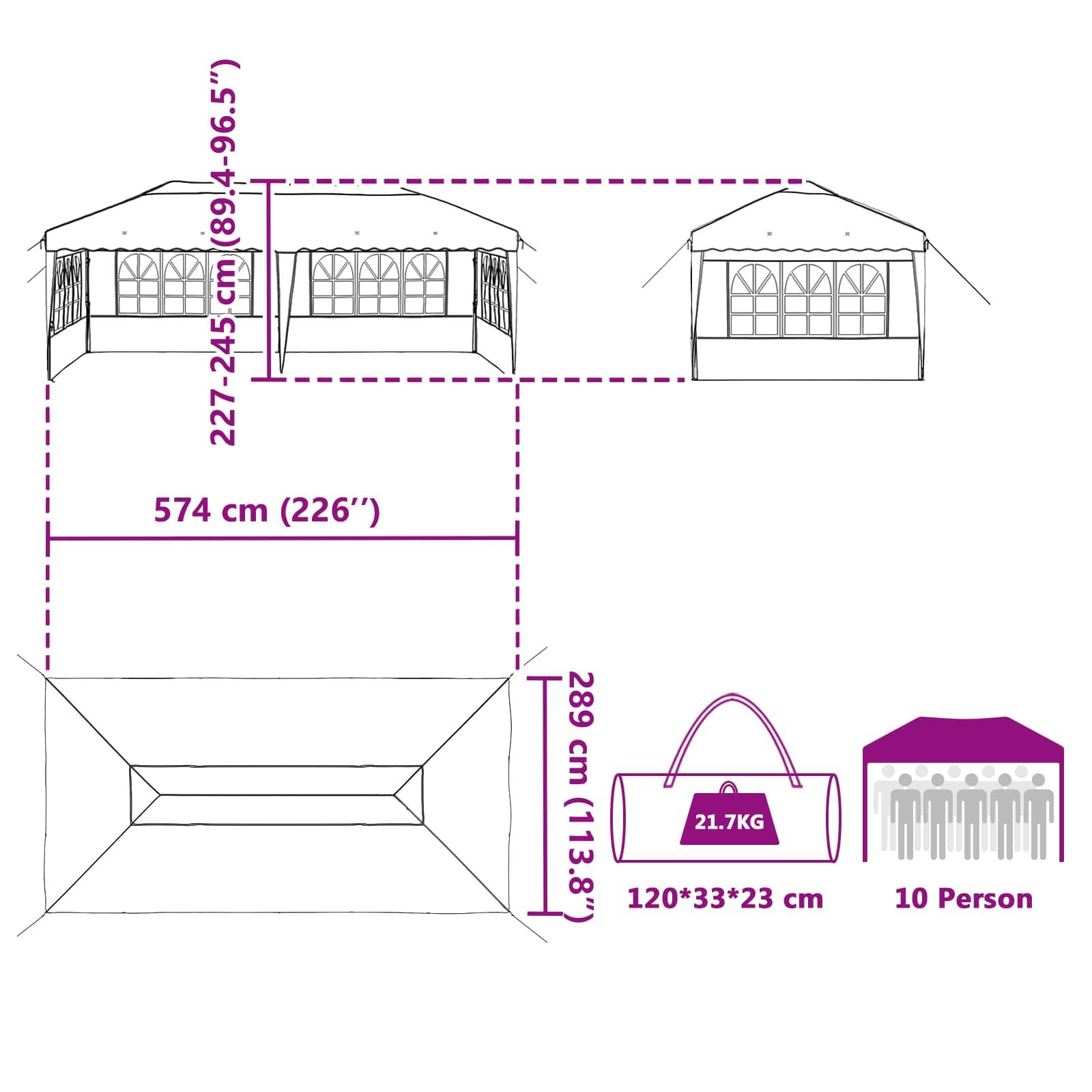 vidaXL Pop-up Partyzelt 575 x 289 x 245 cm Creme