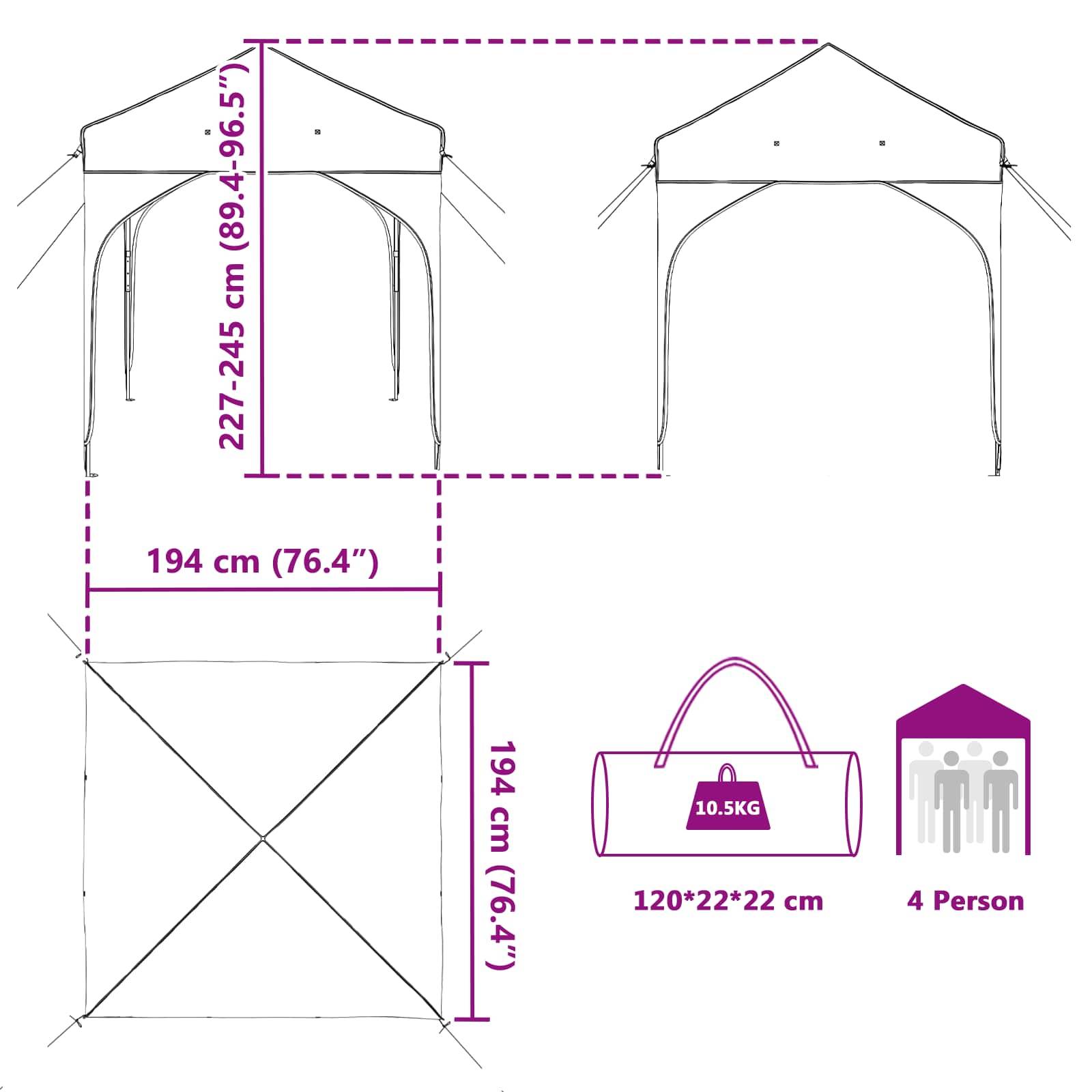 vidaXL Pop-up Partyzelt 194 x 194 x 245 cm Creme