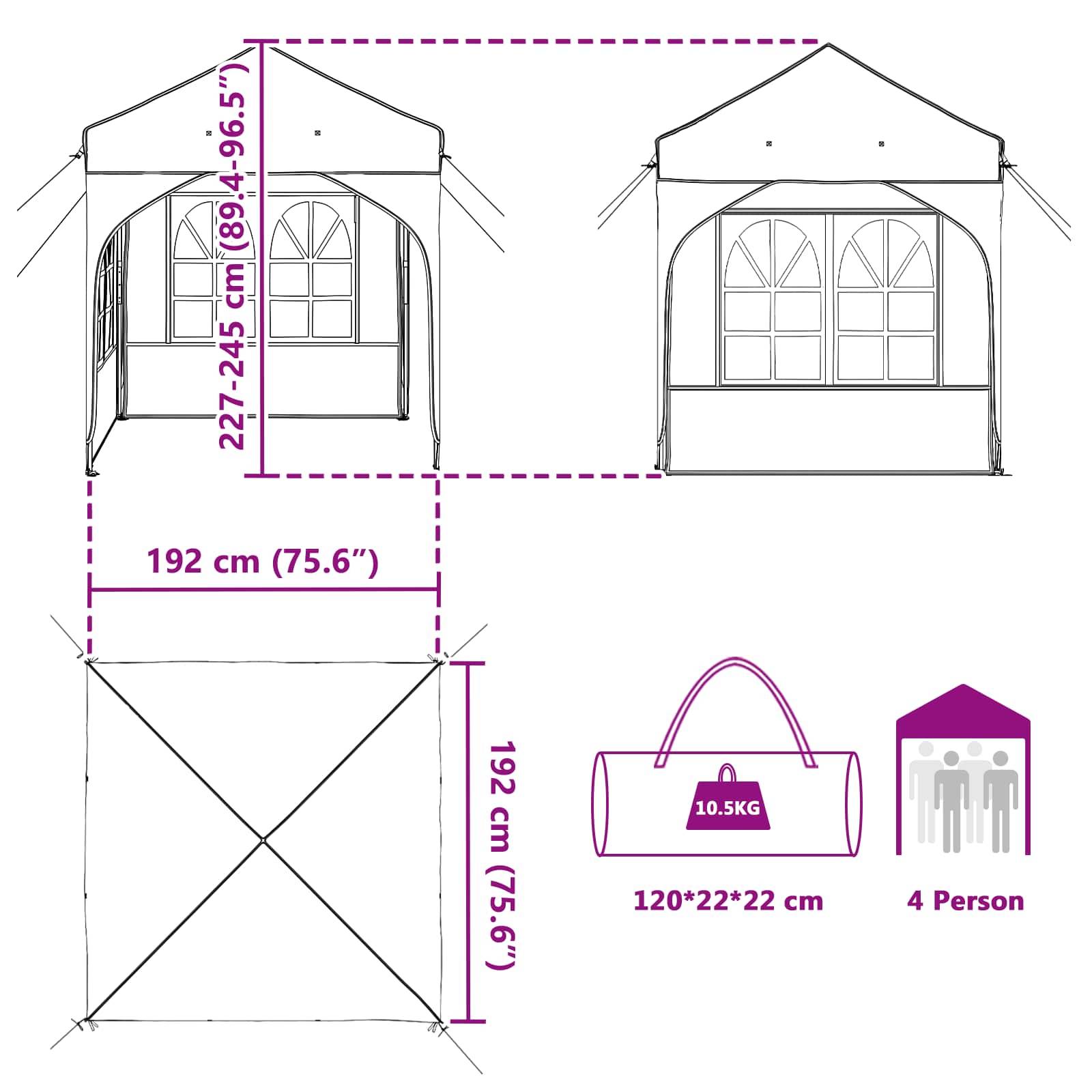 vidaXL Pop-up Partyzelt 192 x 192 x 245 cm Creme