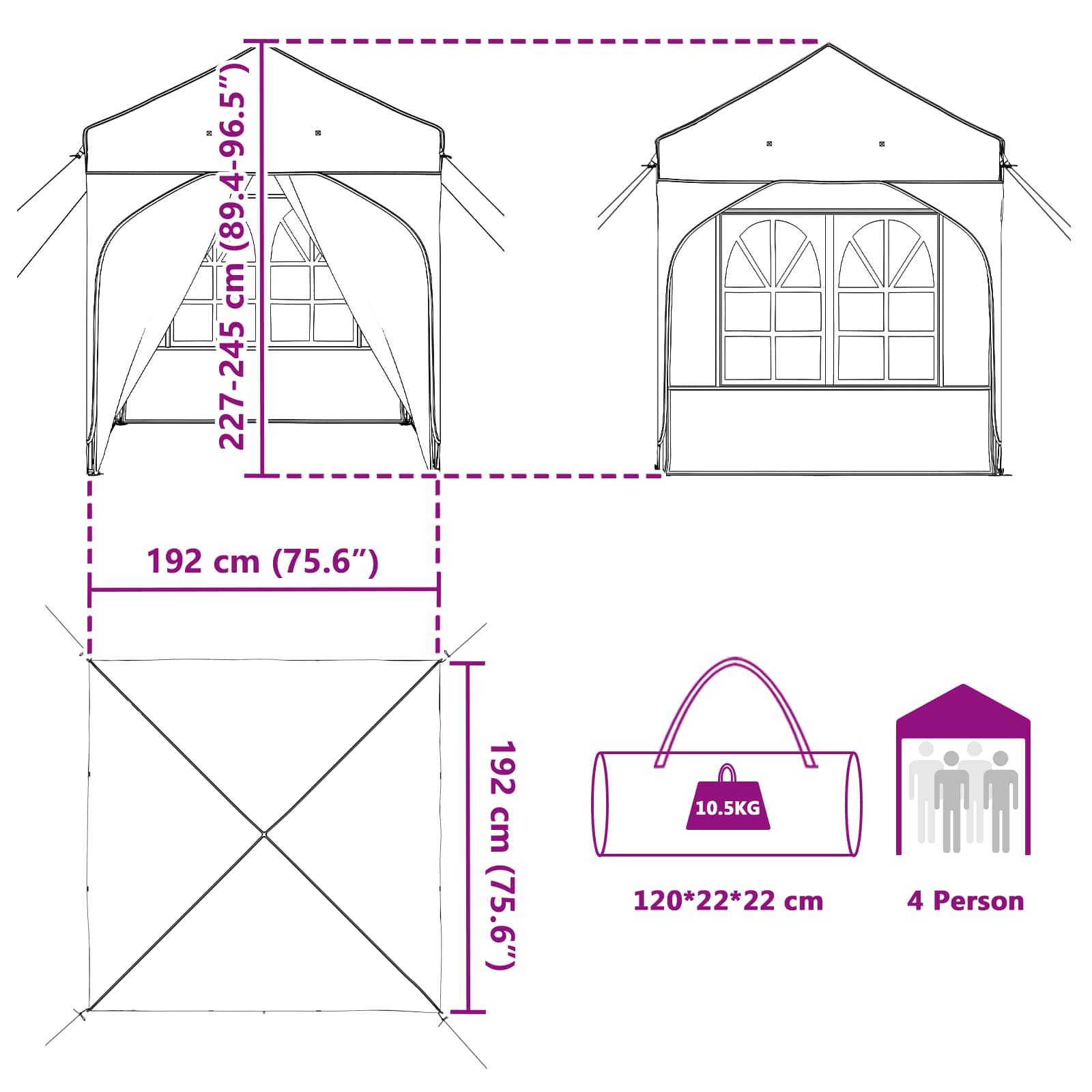 vidaXL Pop-up Partyzelt 192 x 192 x 245 cm Creme