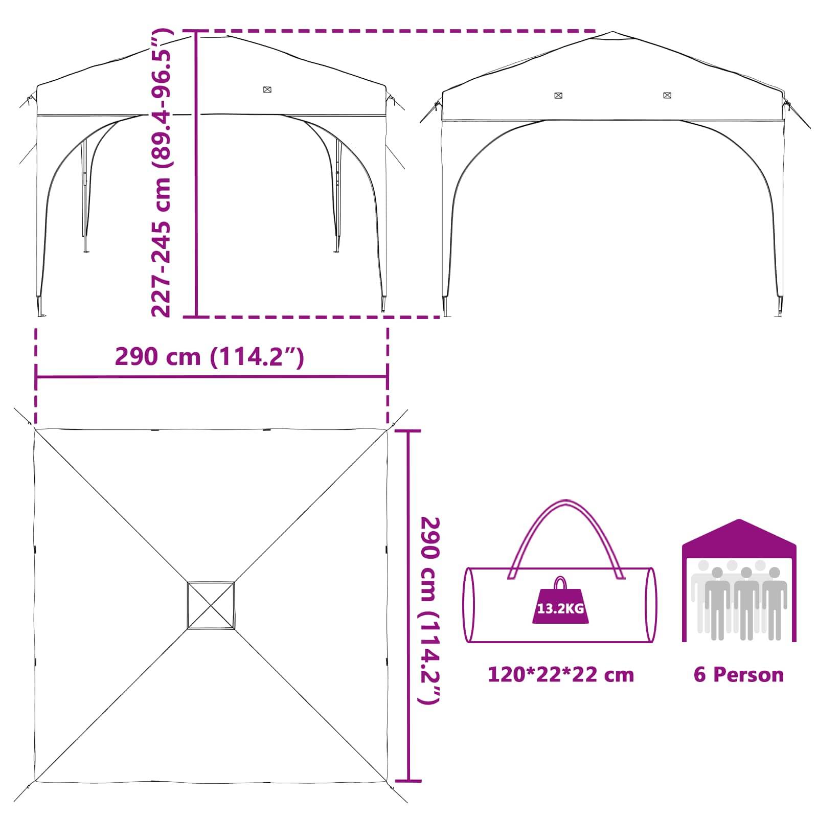 vidaXL Pop-up Partyzelt 290 x 290 x 245 cm Creme