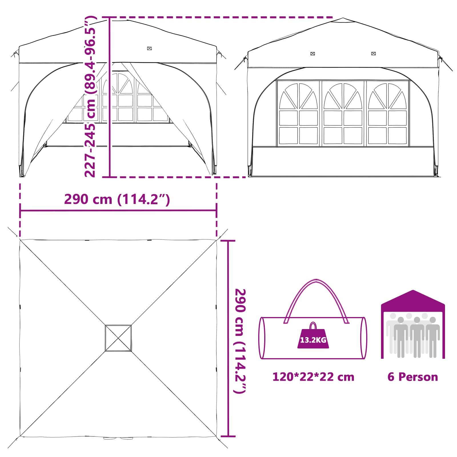 vidaXL Pop-up Partyzelt 290 x 290 x 245 cm Blau