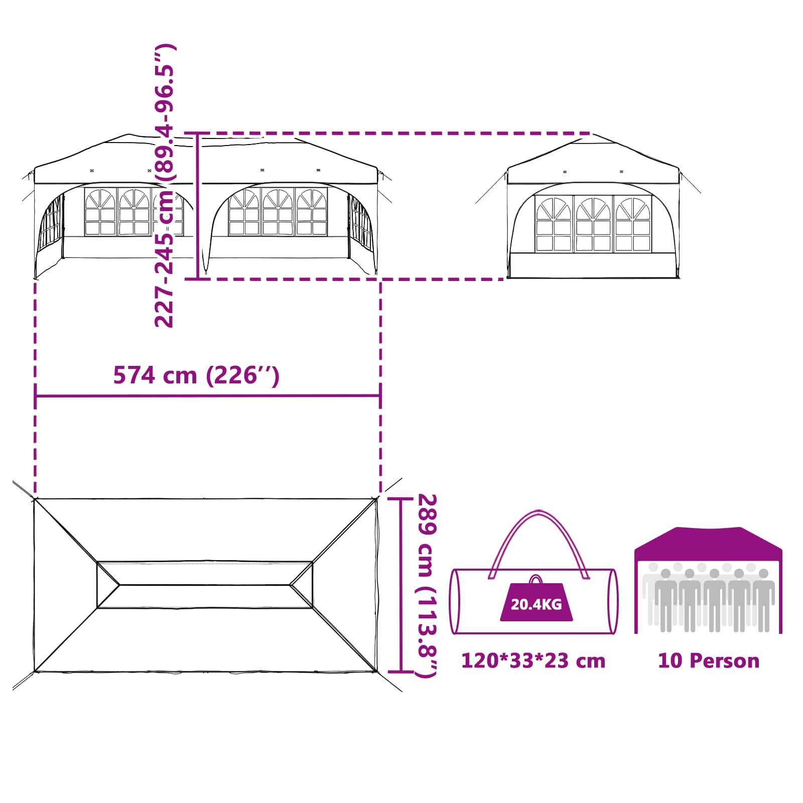 vidaXL Pop-up Partyzelt Creme 575 x 288 x 245 cm Oxford-Stoff