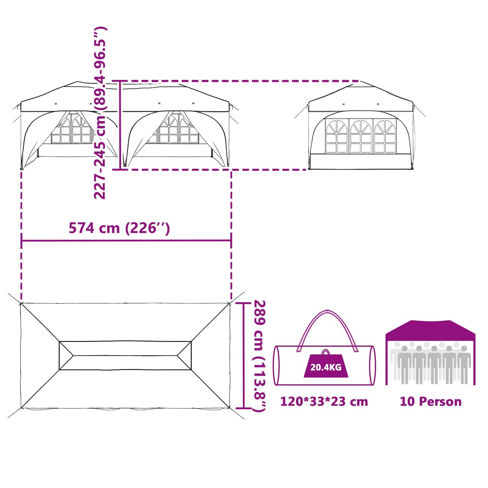 vidaXL Pop-up Partyzelt Creme 575 x 288 x 245 cm Oxford-Stoff