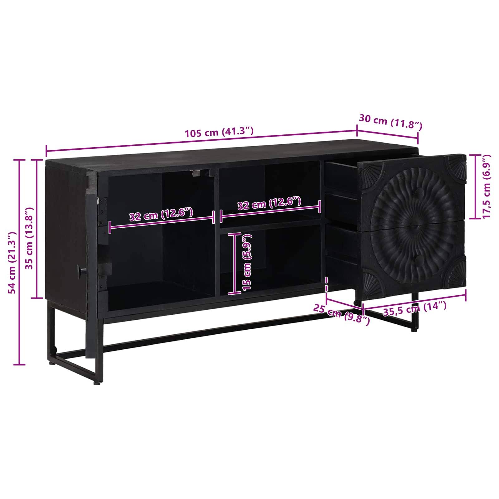 vidaXL TV-Schränk mit Schubladen mit Regal Schwarz 105 x 30 x 54 cm