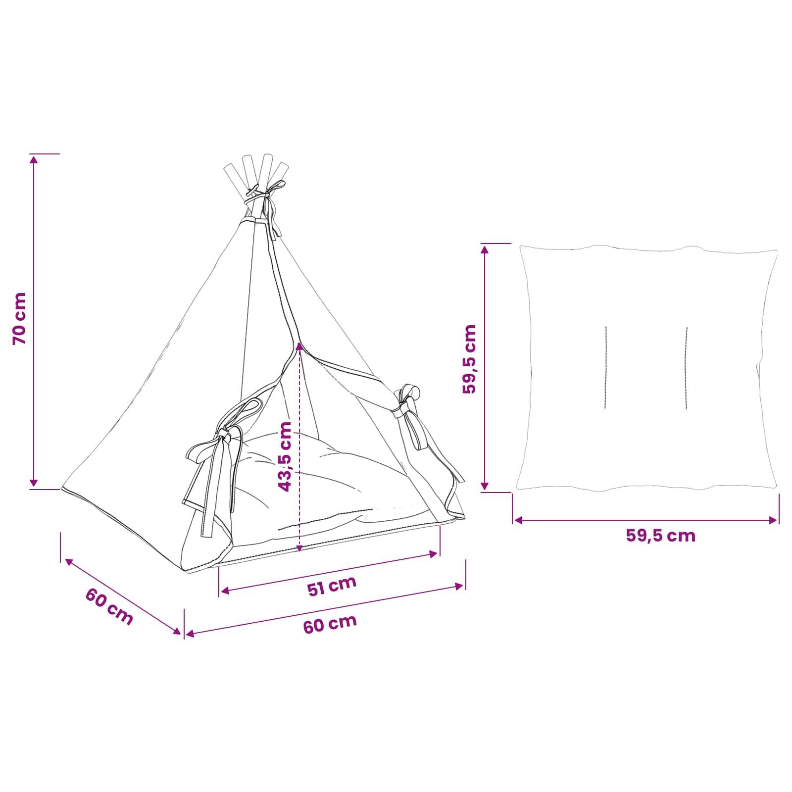 vidaXL Haustier-Tipi mit Kissen Weiß 60 x 60 x 70 cm Polyester