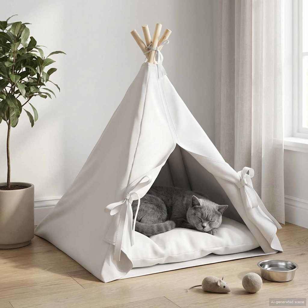 vidaXL Haustier-Tipi mit Kissen Weiß 60 x 60 x 70 cm Polyester