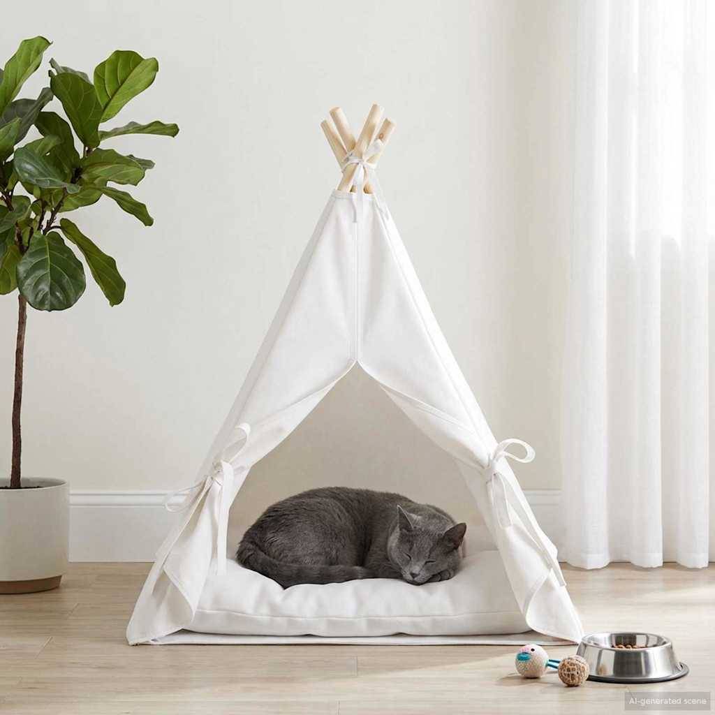 vidaXL Haustier-Tipi mit Kissen Weiß 60 x 60 x 70 cm Polyester