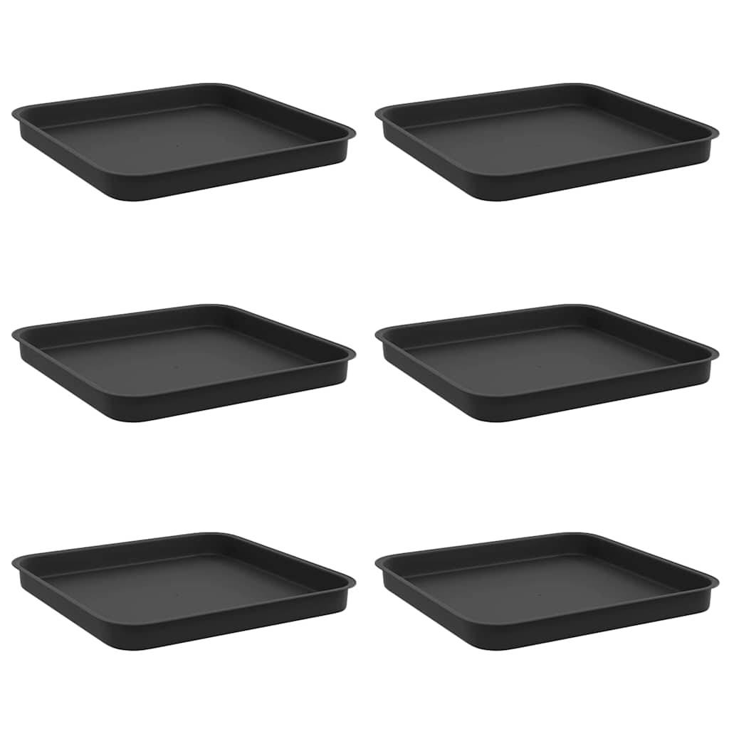 vidaXL Quadratisches Blumentablett 6 pcs Schwarz 21 x 21 x 2 cm