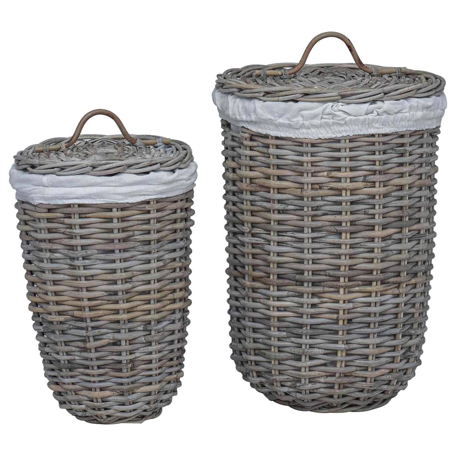 vidaXL Wäschekorb mit Deckel 2 pcs Kubu Grau Kubu Rattan