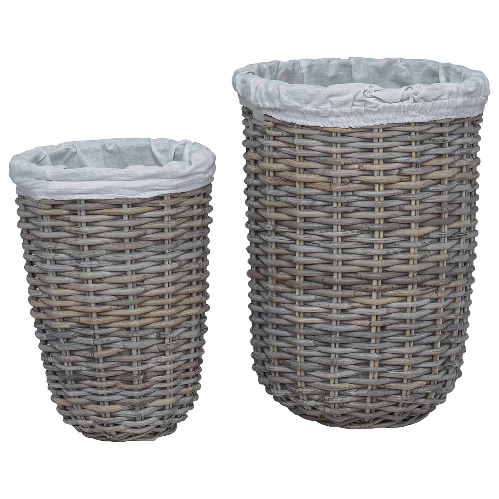 vidaXL Wäschekorb mit Deckel 2 pcs Kubu Grau Kubu Rattan