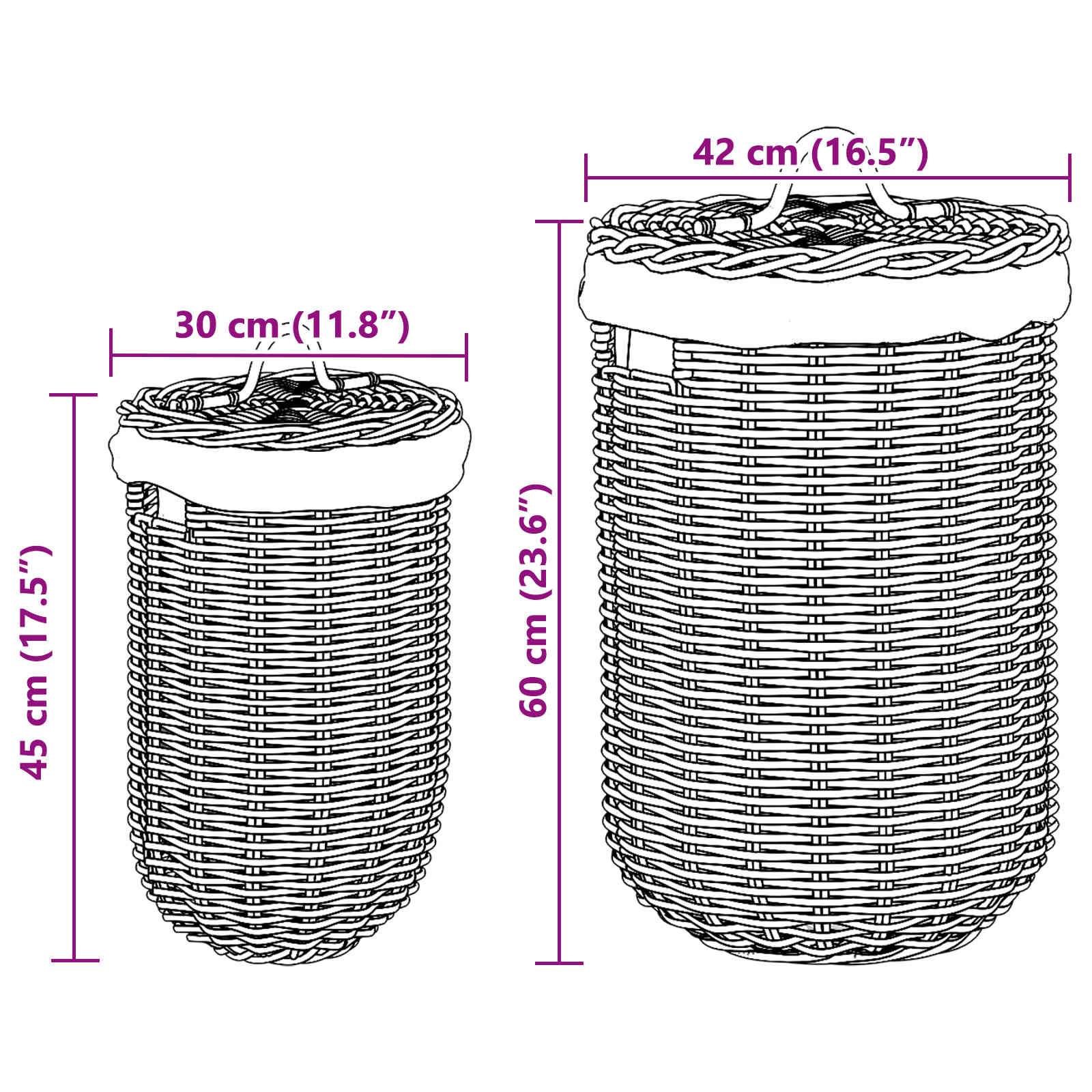 vidaXL Wäschekorb mit Deckel 2 pcs Kubu Grau Kubu Rattan