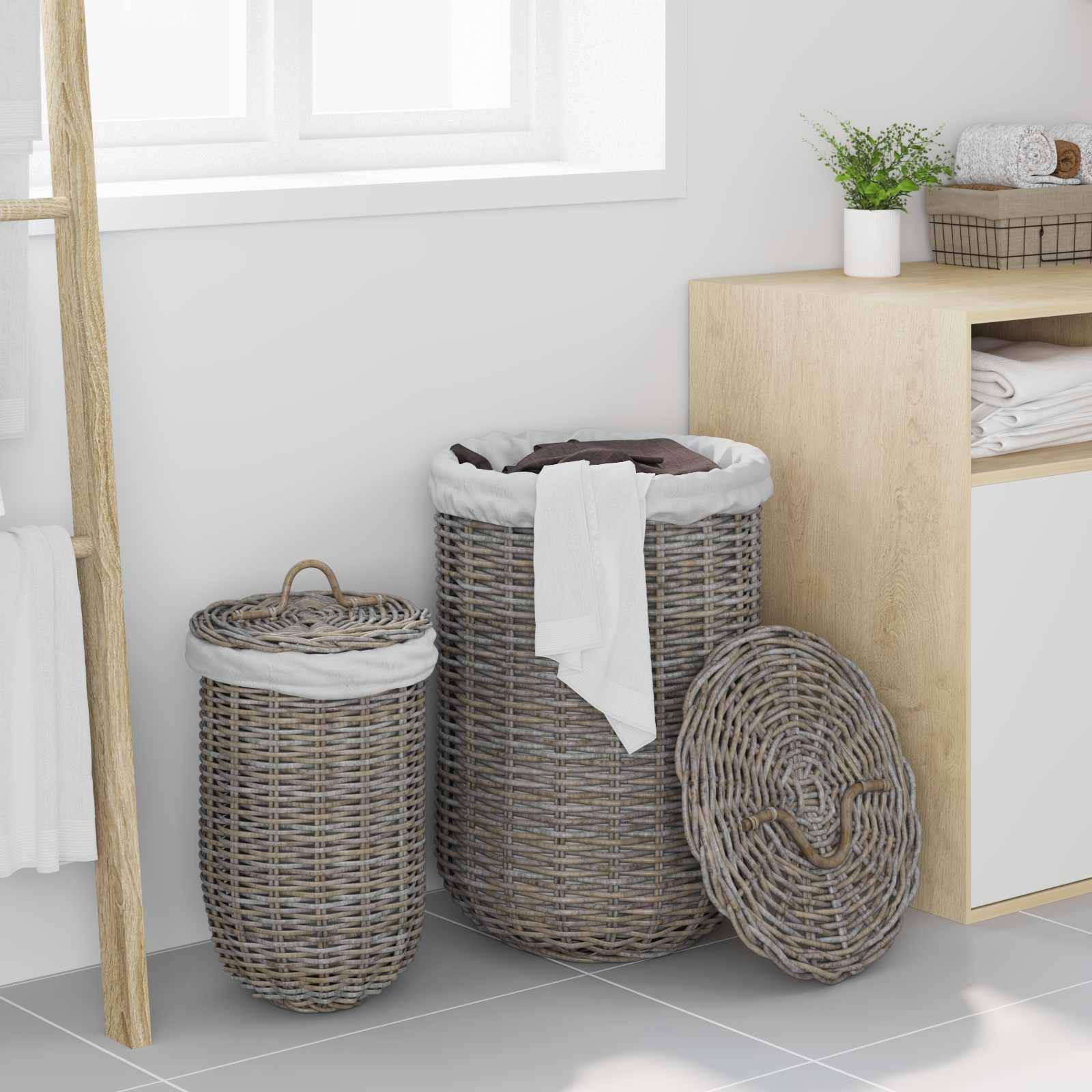 vidaXL Wäschekorb mit Deckel 2 pcs Kubu Grau Kubu Rattan