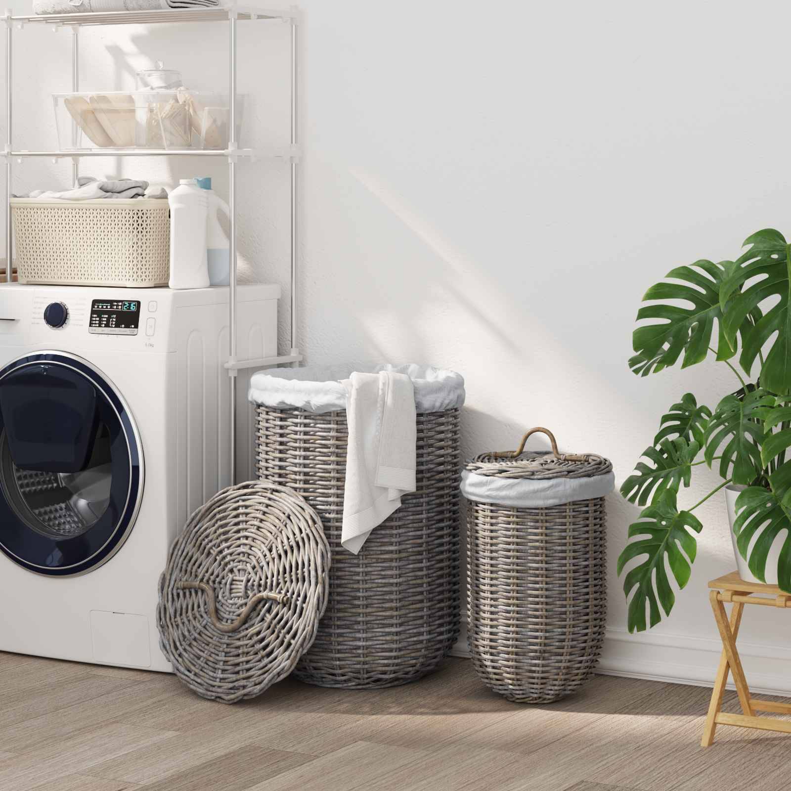 vidaXL Wäschekorb mit Deckel 2 pcs Kubu Grau Kubu Rattan