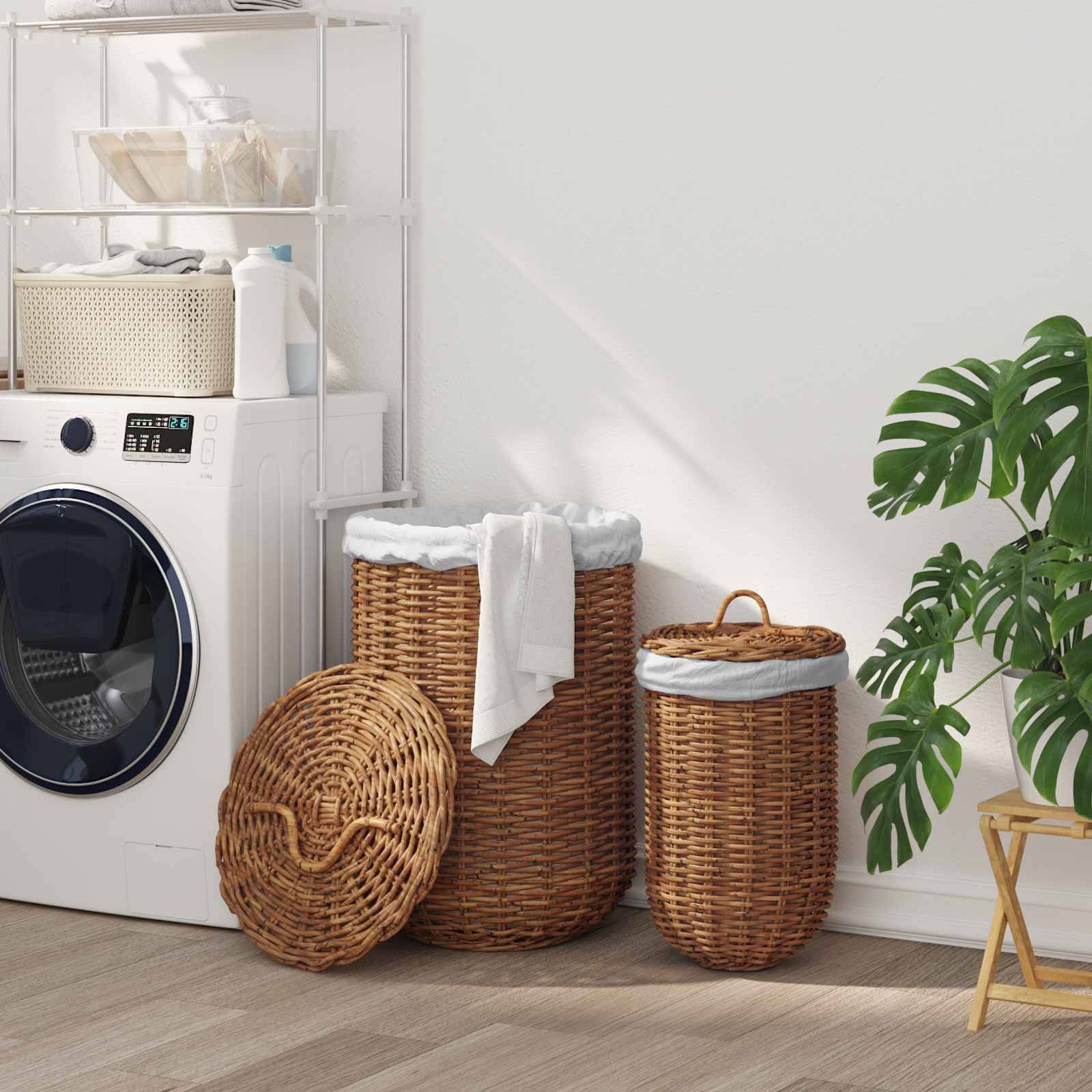 vidaXL Wäschekorb 2 pcs Braun Kubu Rattan