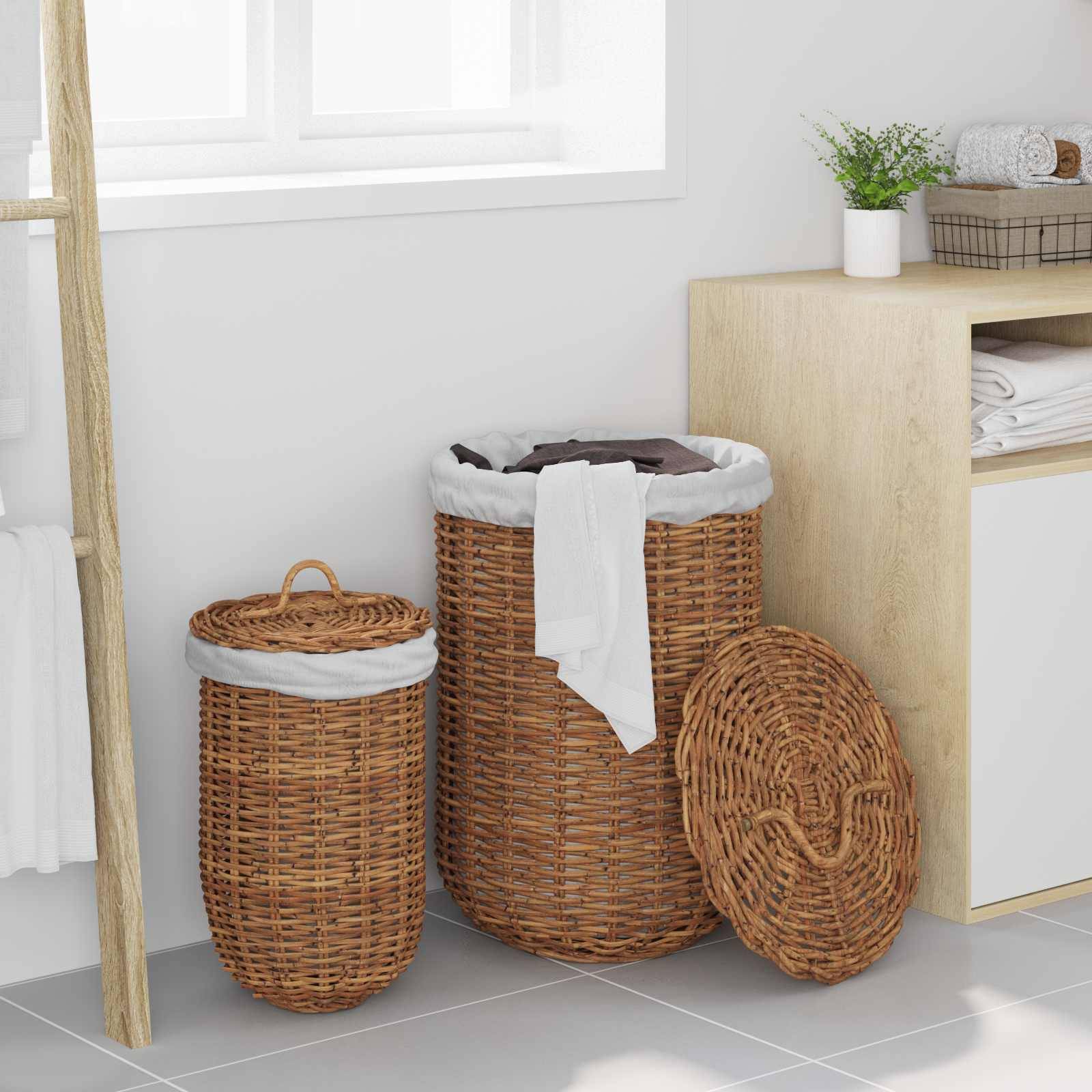 vidaXL Wäschekorb 2 pcs Braun Kubu Rattan