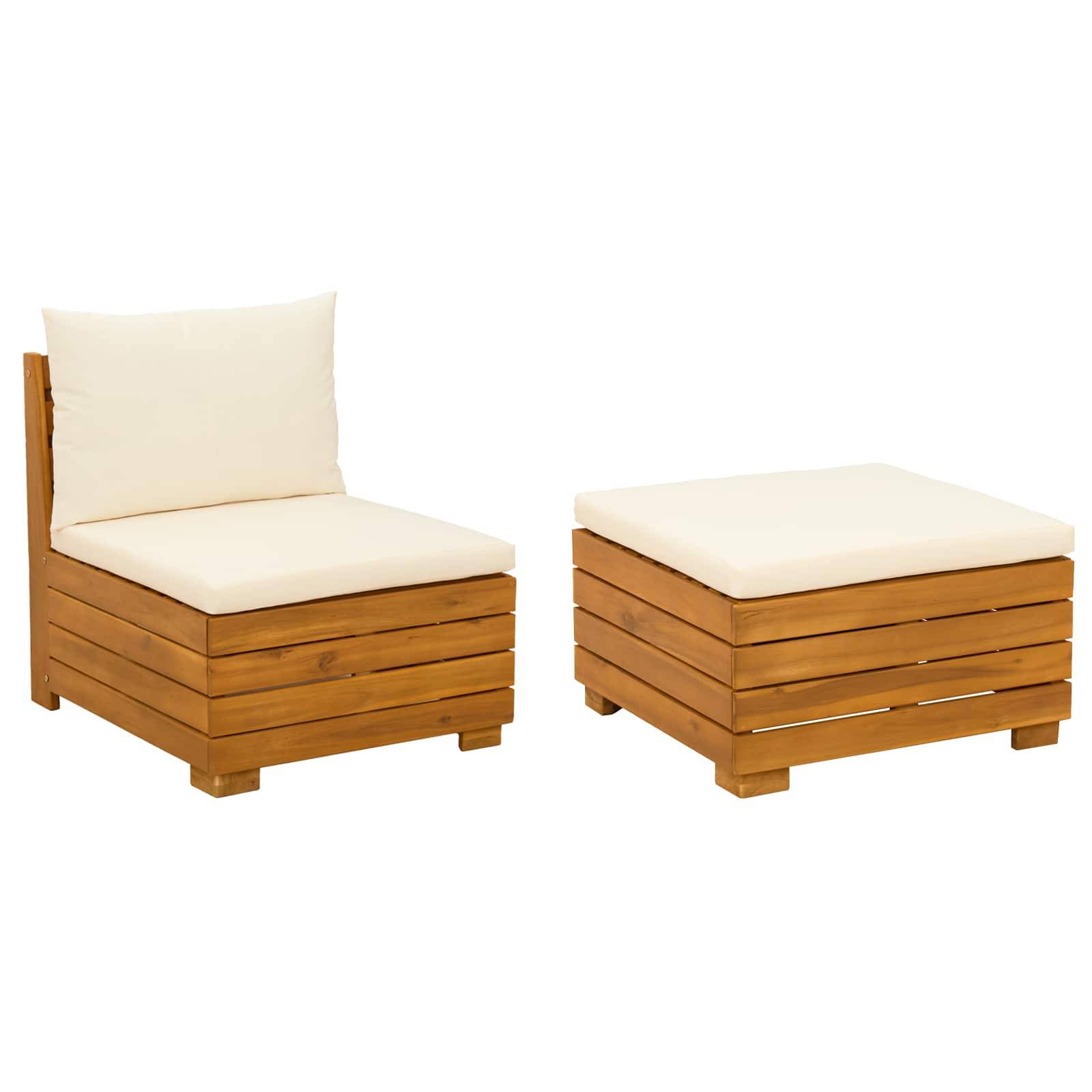 vidaXL Garten-Lounge-Set mit Kissen 2 Stück Braun Massivholz Akazie