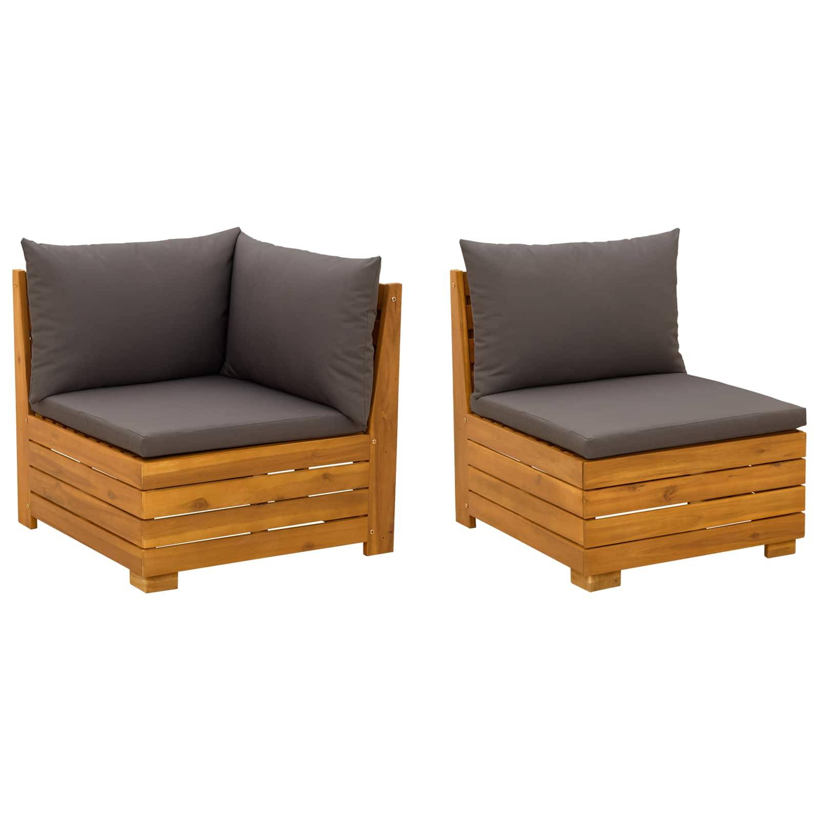 vidaXL Garten-Lounge-Set mit Kissen 2 Stück Braun Massivholz Akazie