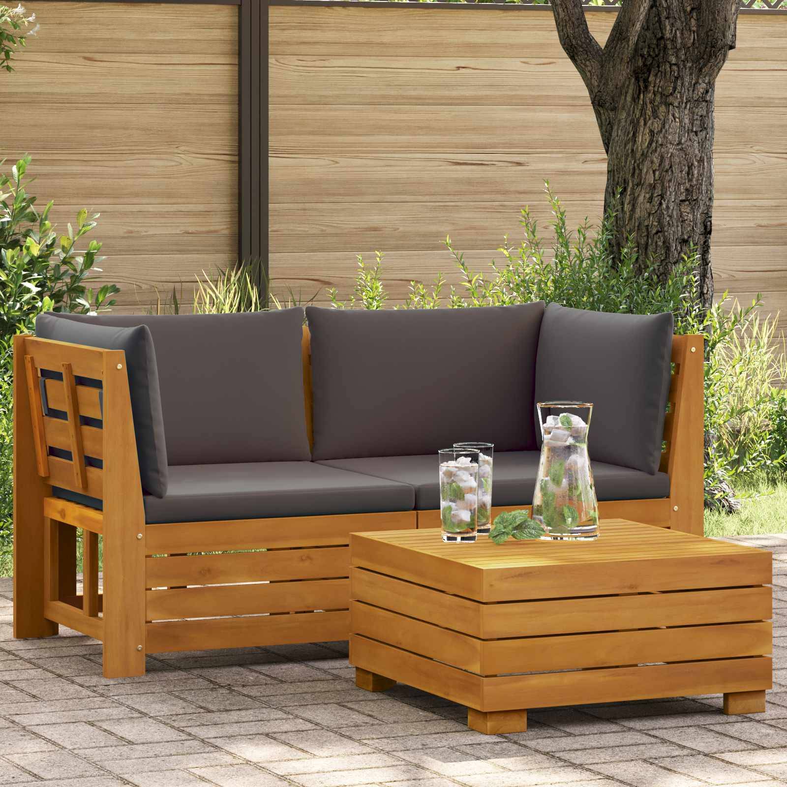 vidaXL 2-tlg. Garten-Lounge-Set aus massivem Akazienholz Braun