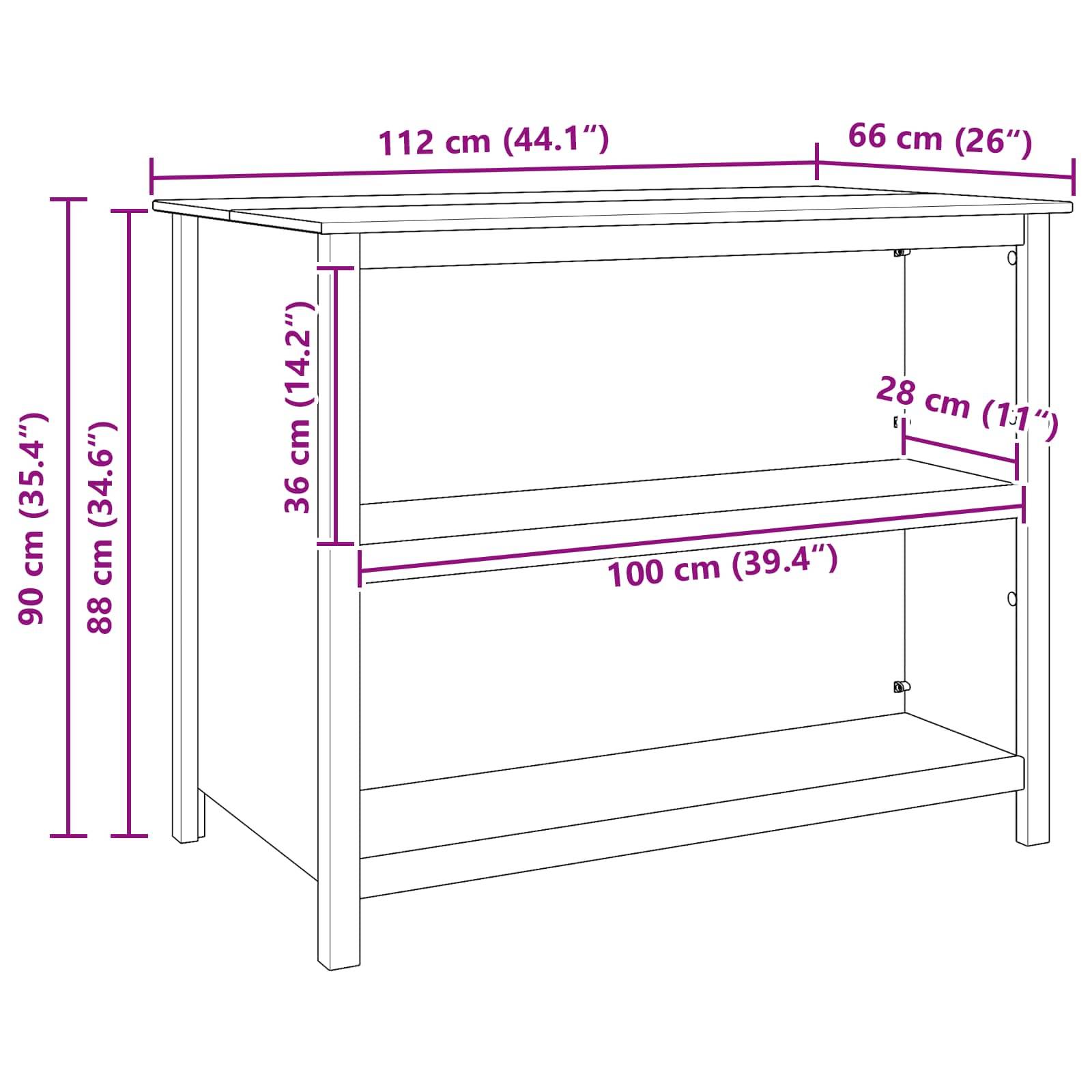 vidaXL Kücheninseln HILL Weiß 112 x 66 x 90 cm Massives Kiefernholz