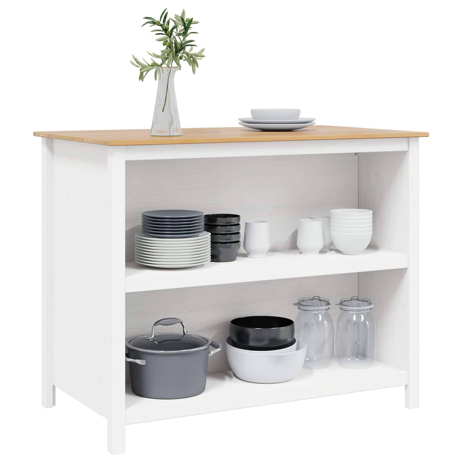 vidaXL Kücheninseln HILL Weiß 112 x 66 x 90 cm Massives Kiefernholz