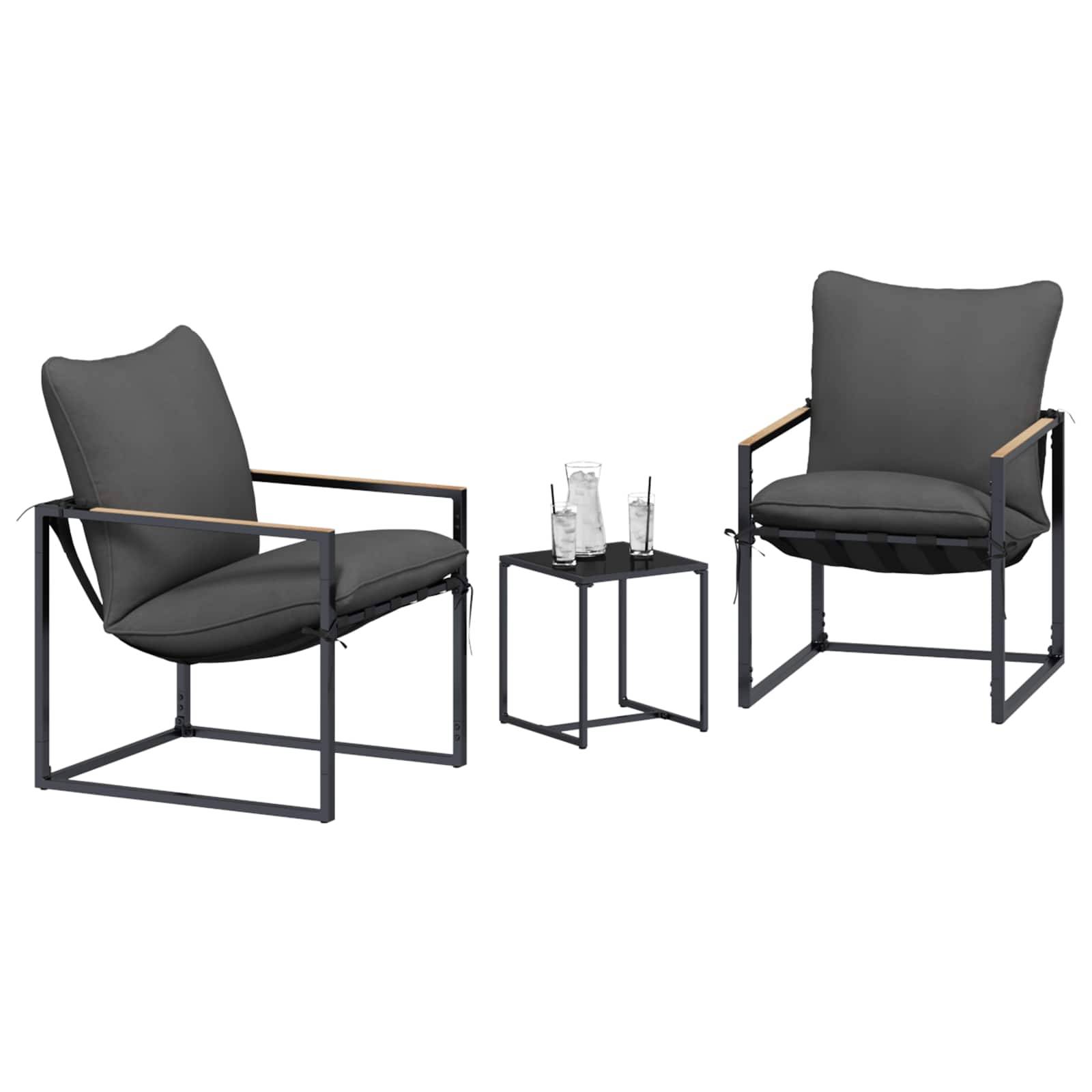 vidaXL Gartensofa-set 3 pcs Schwarz und Anthrazit Stahl
