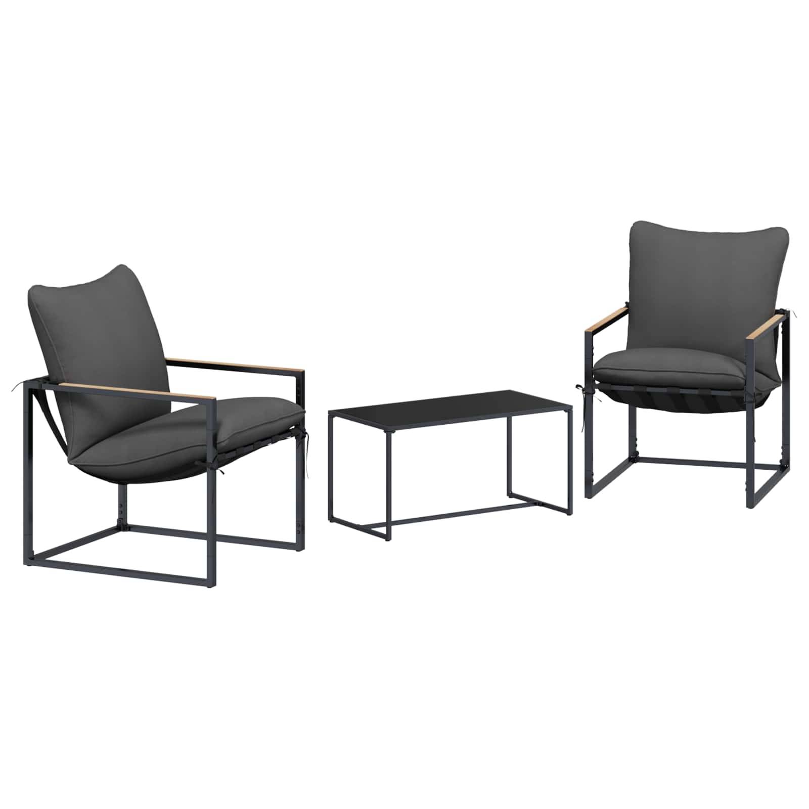 vidaXL Gartensofa-set 3 pcs Schwarz und Anthrazit Stahl