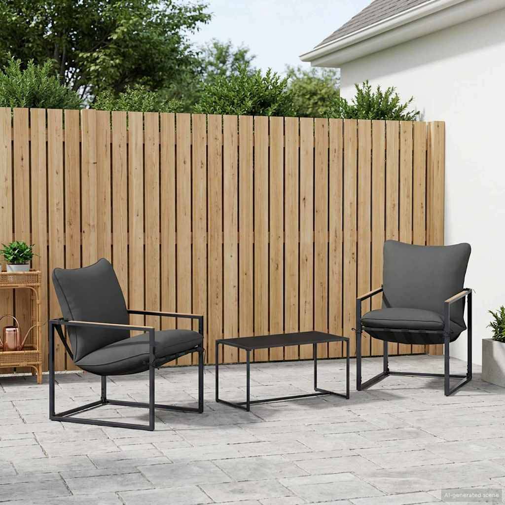 vidaXL Gartensofa-set 3 pcs Schwarz und Anthrazit Stahl
