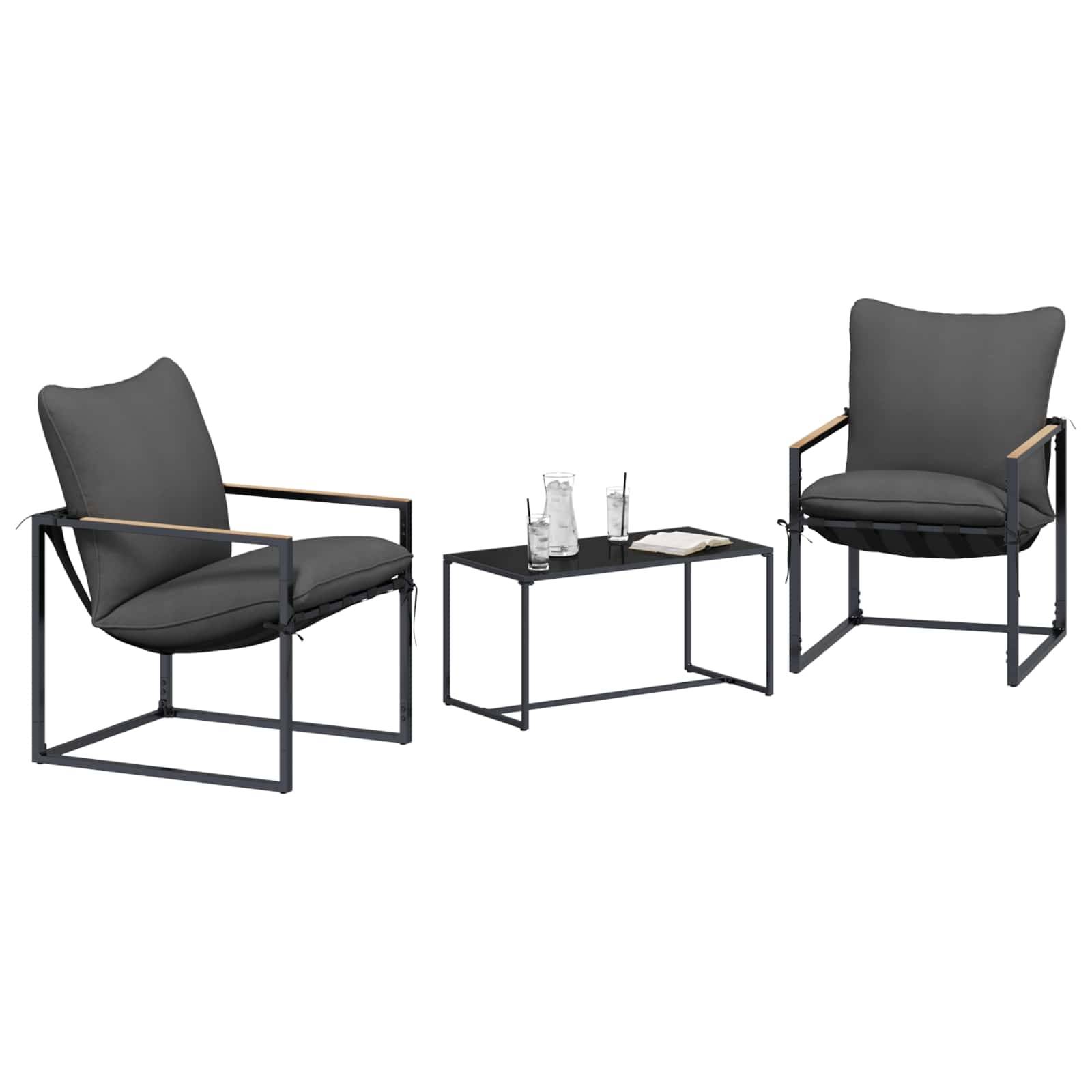 vidaXL Gartensofa-set 3 pcs Schwarz und Anthrazit Stahl