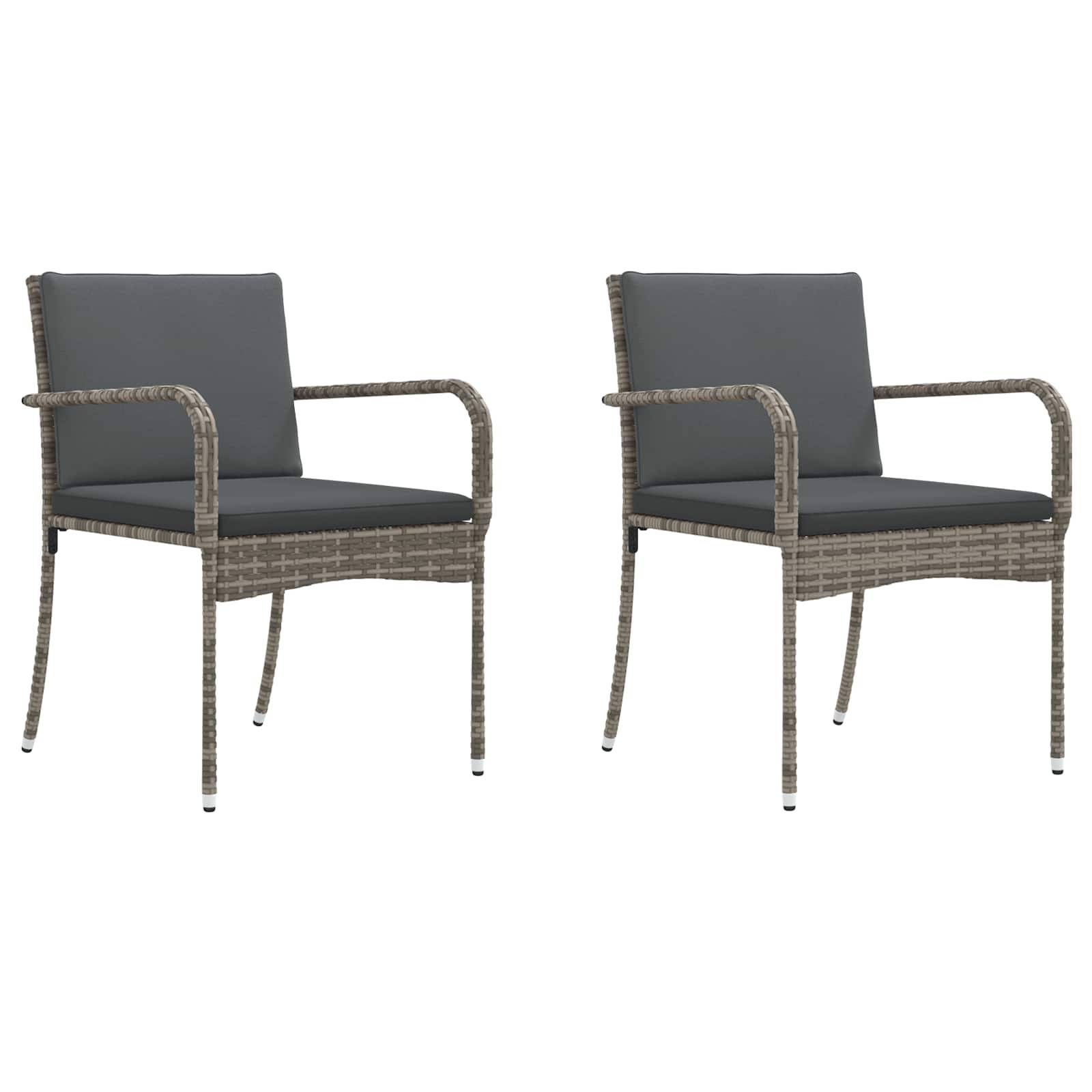 vidaXL Garten Bistro Set mit Kissen 3-teilig Grau Poly-Rattan