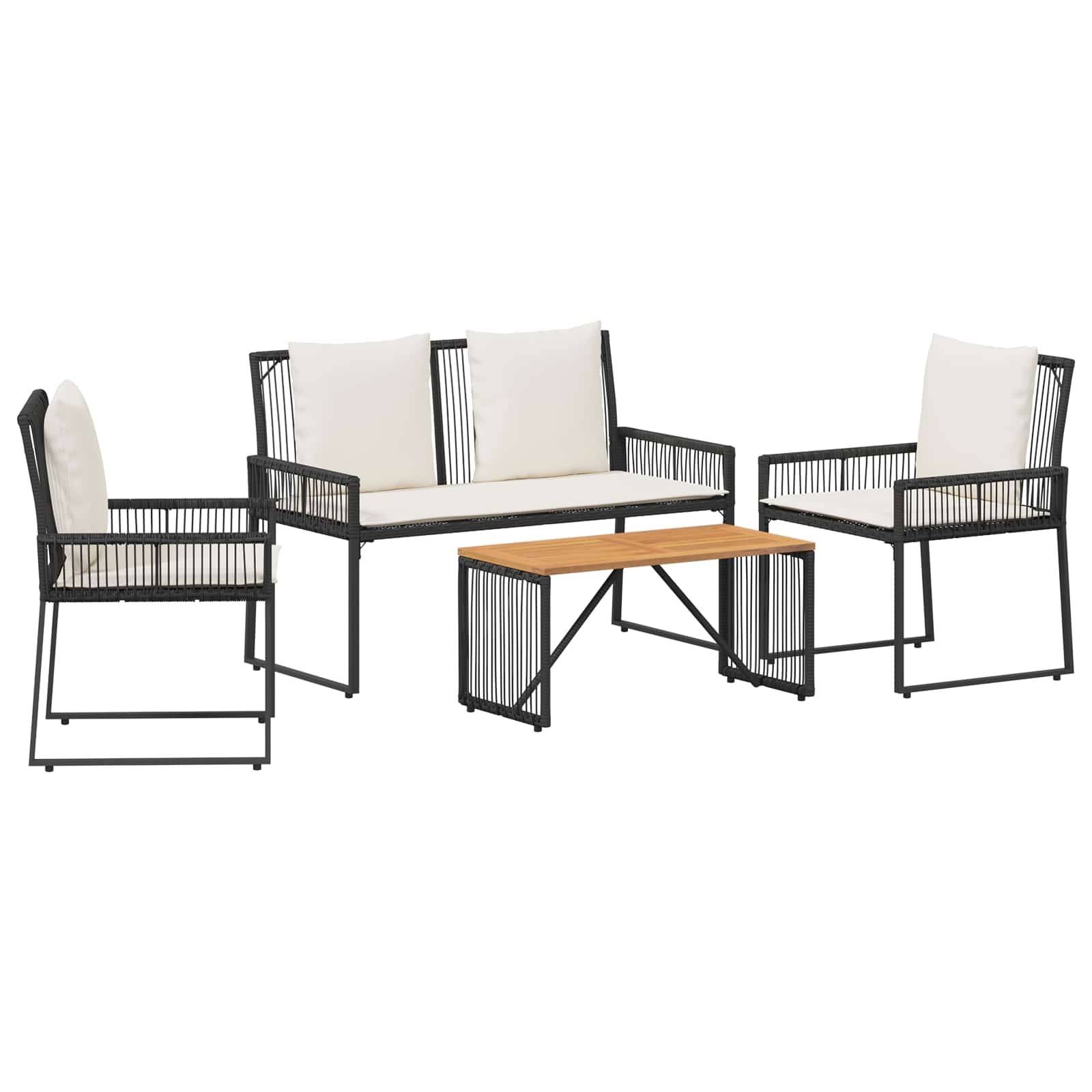 vidaXL Gartenmöbel Set 4 Stk. Schwarz und Cremeweiß Poly-Rattan