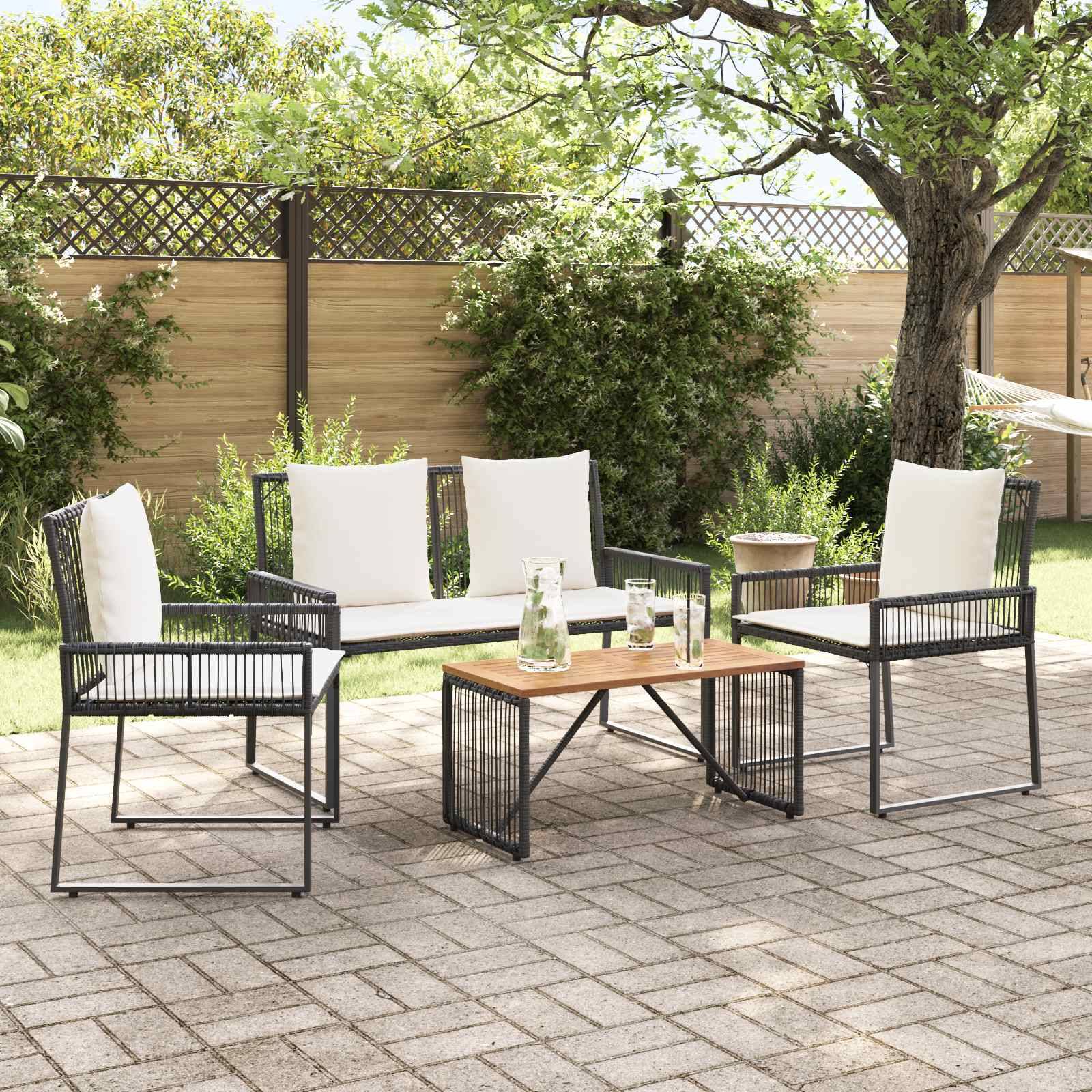 vidaXL Gartenmöbel Set 4 Stk. Schwarz und Cremeweiß Poly-Rattan