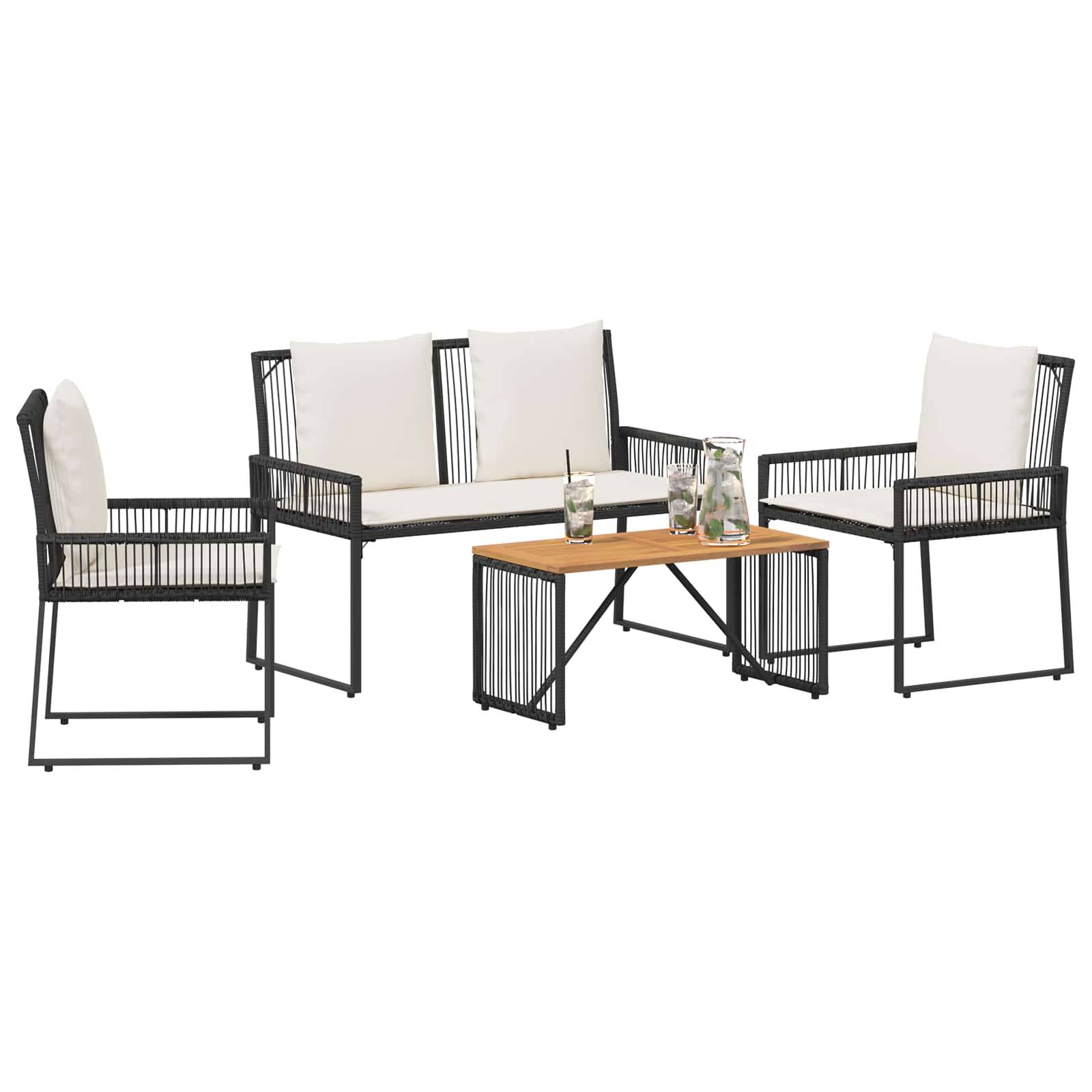 vidaXL Gartenmöbel Set 4 Stk. Schwarz und Cremeweiß Poly-Rattan