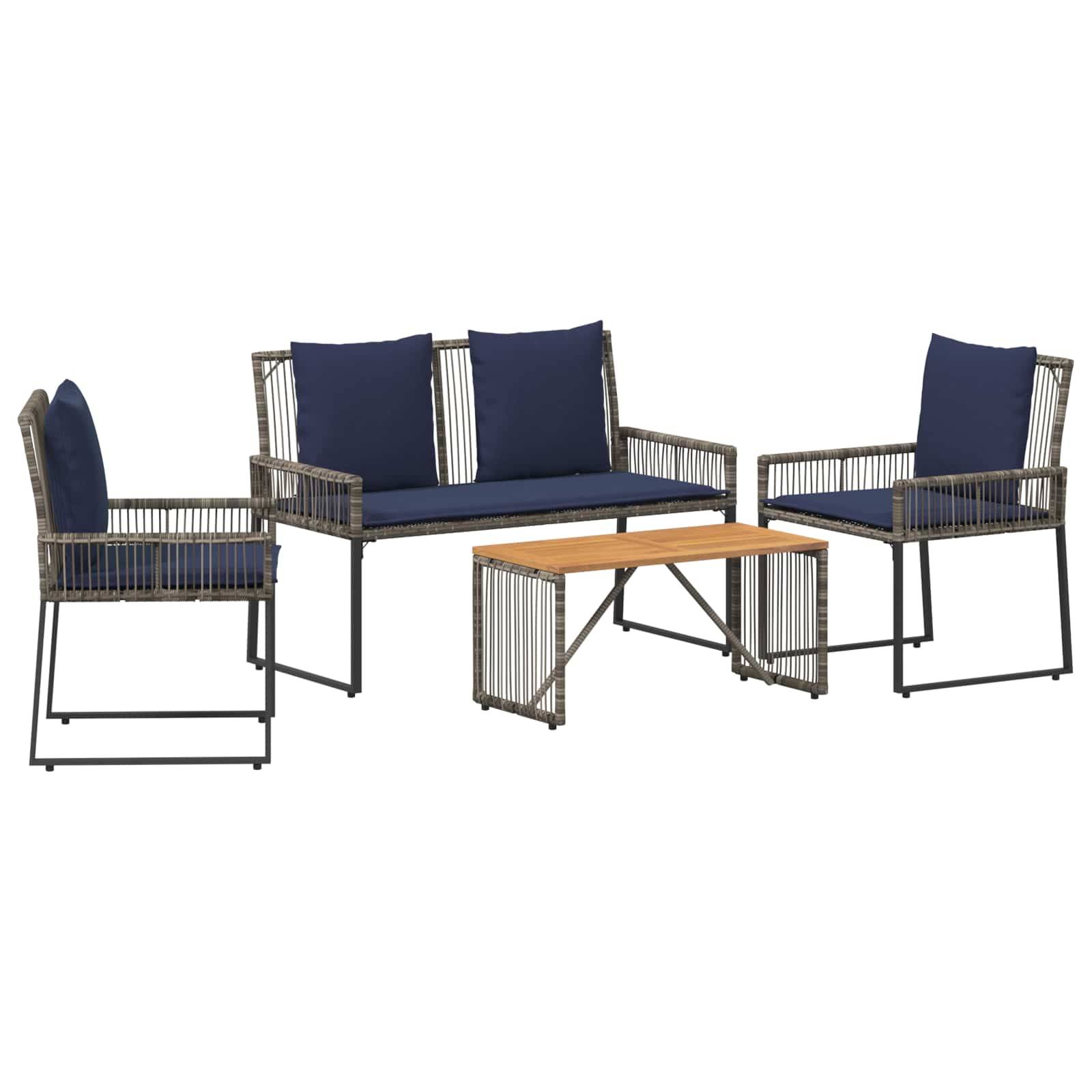 vidaXL Gartenmöbel Set 9 pcs Grau und Marineblau Poly-Rattan