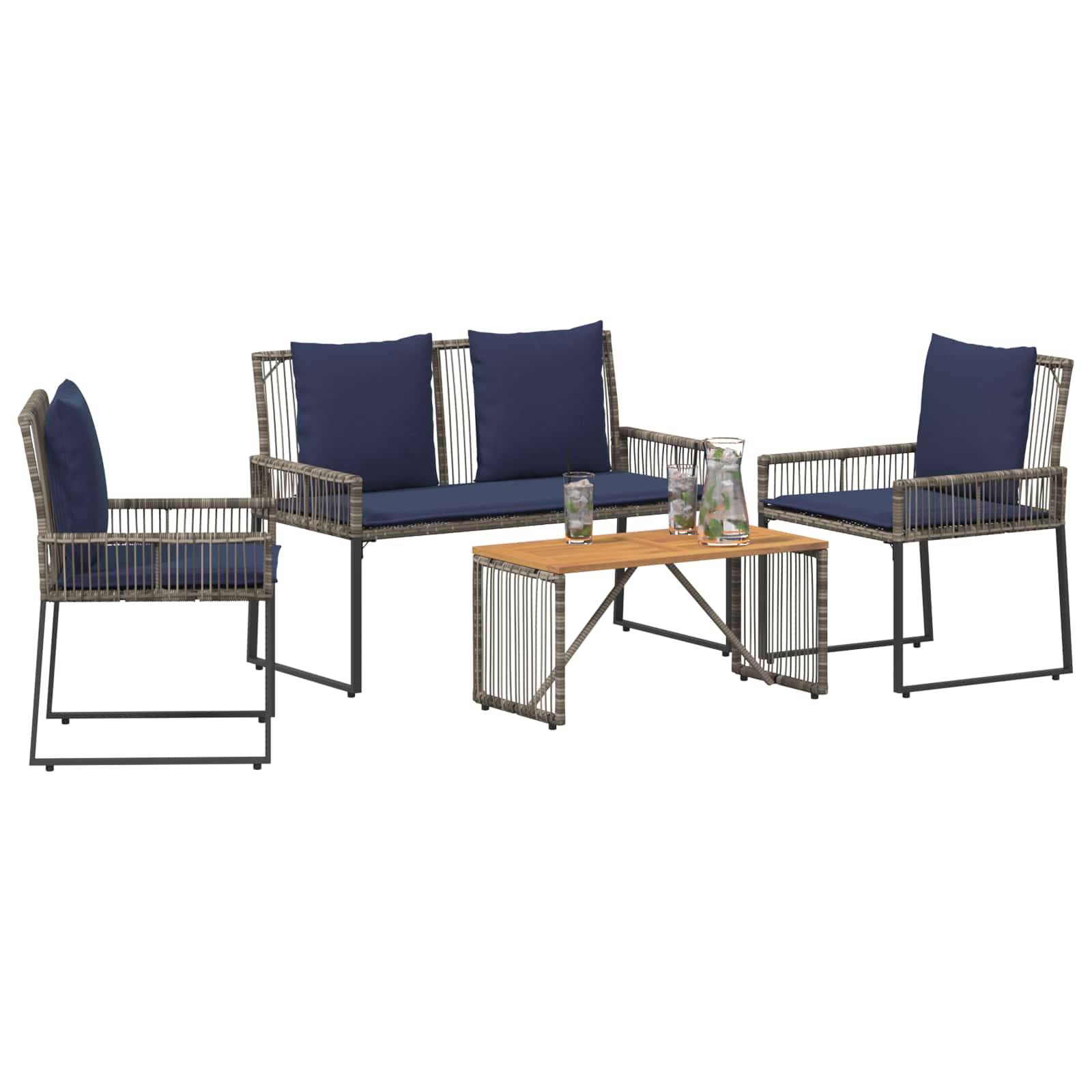 vidaXL Gartenmöbel Set 9 pcs Grau und Marineblau Poly-Rattan