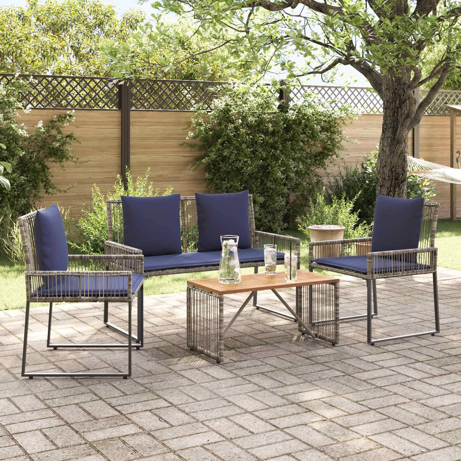vidaXL Gartenmöbel Set 9 pcs Grau und Marineblau Poly-Rattan