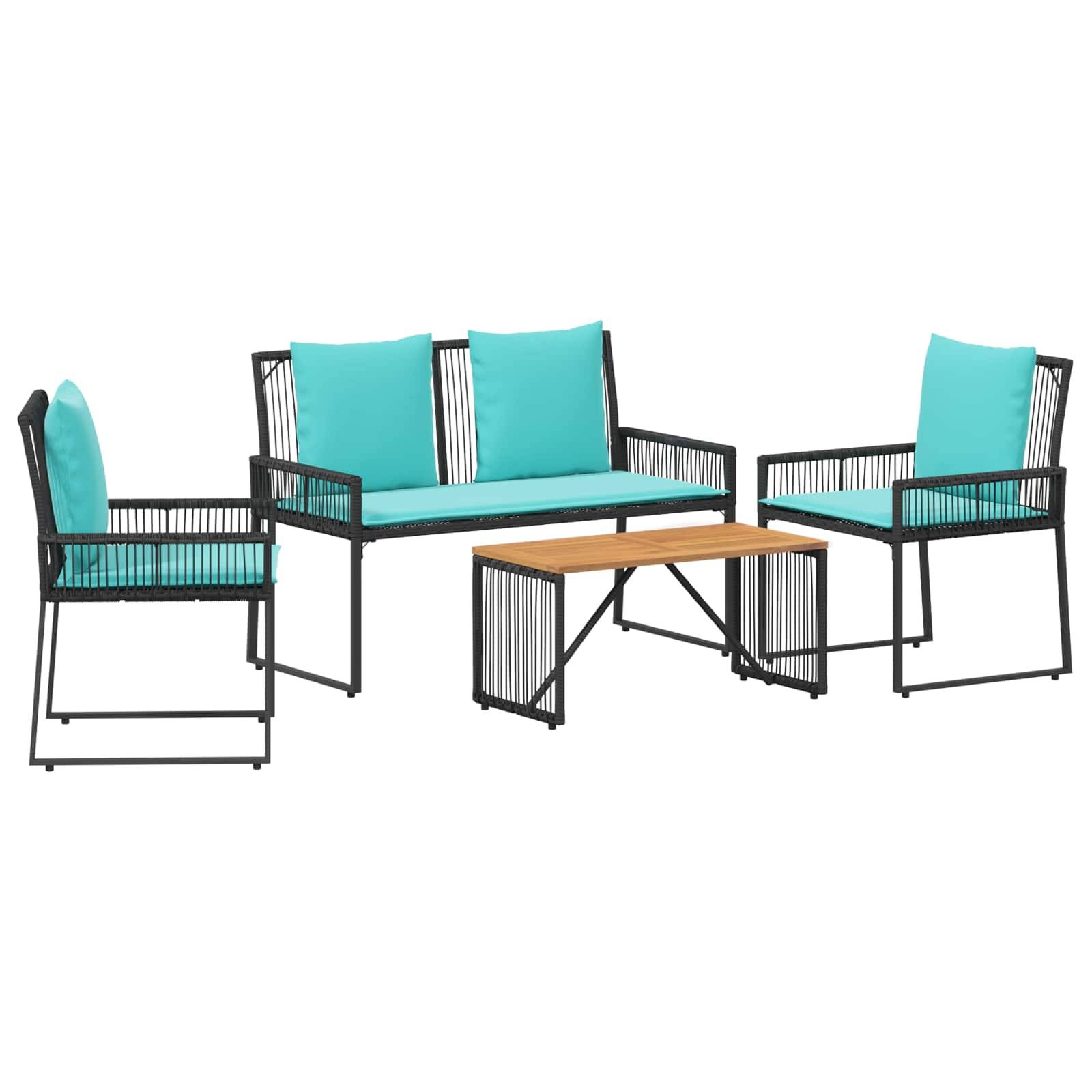 vidaXL Gartenmöbel Set mit Kissen 9 pcs Schwarz und Türkis Poly-Rattan