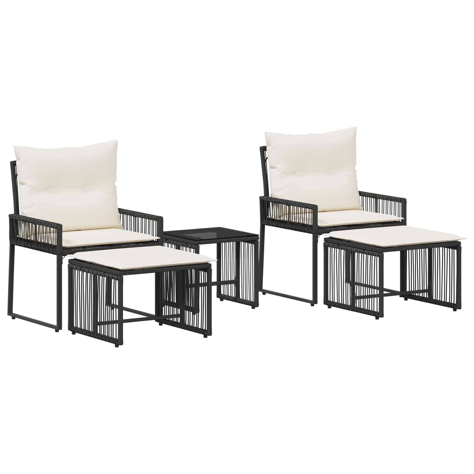 vidaXL Gartenmöbel Set 11 pcs Schwarz und Cremeweiß Poly-Rattan