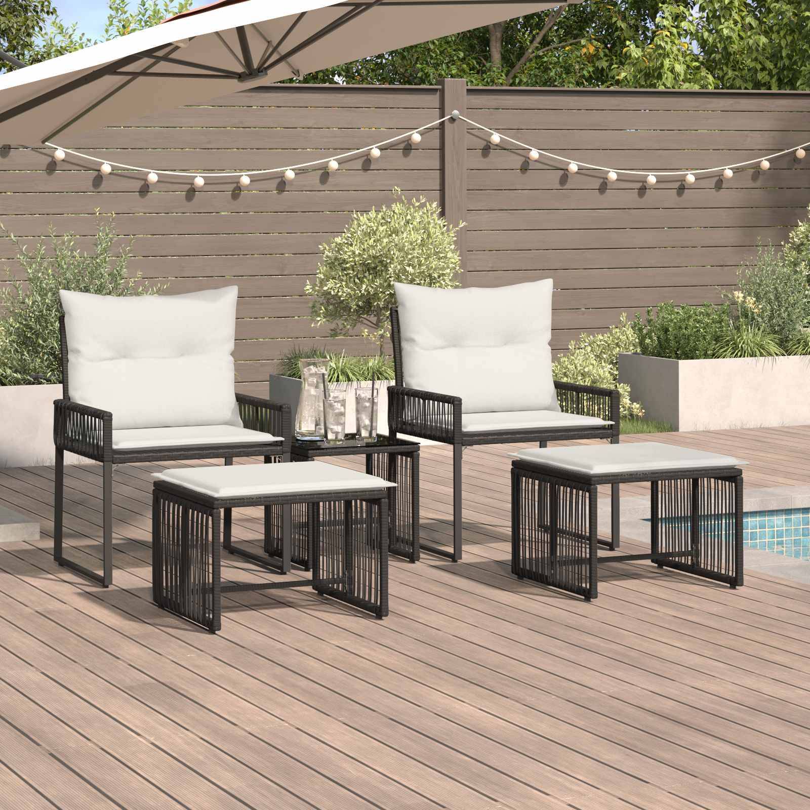 vidaXL Gartenmöbel Set 11 pcs Schwarz und Cremeweiß Poly-Rattan