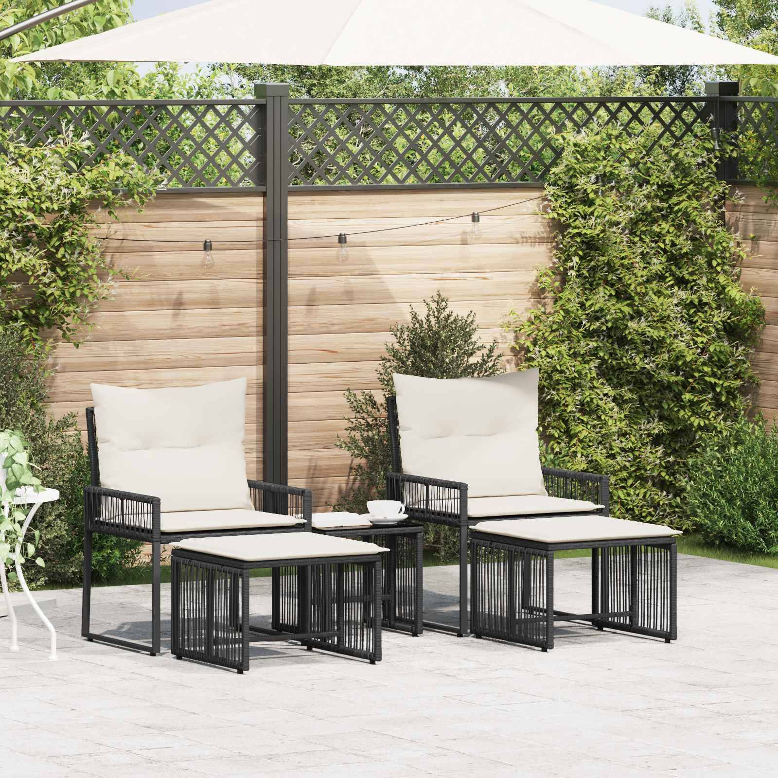 vidaXL Gartenmöbel Set 11 pcs Schwarz und Cremeweiß Poly-Rattan