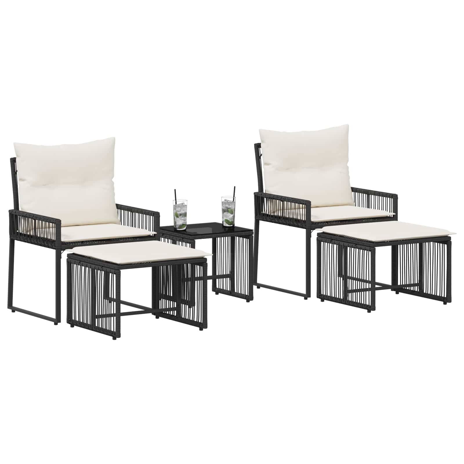 vidaXL Gartenmöbel Set 11 pcs Schwarz und Cremeweiß Poly-Rattan