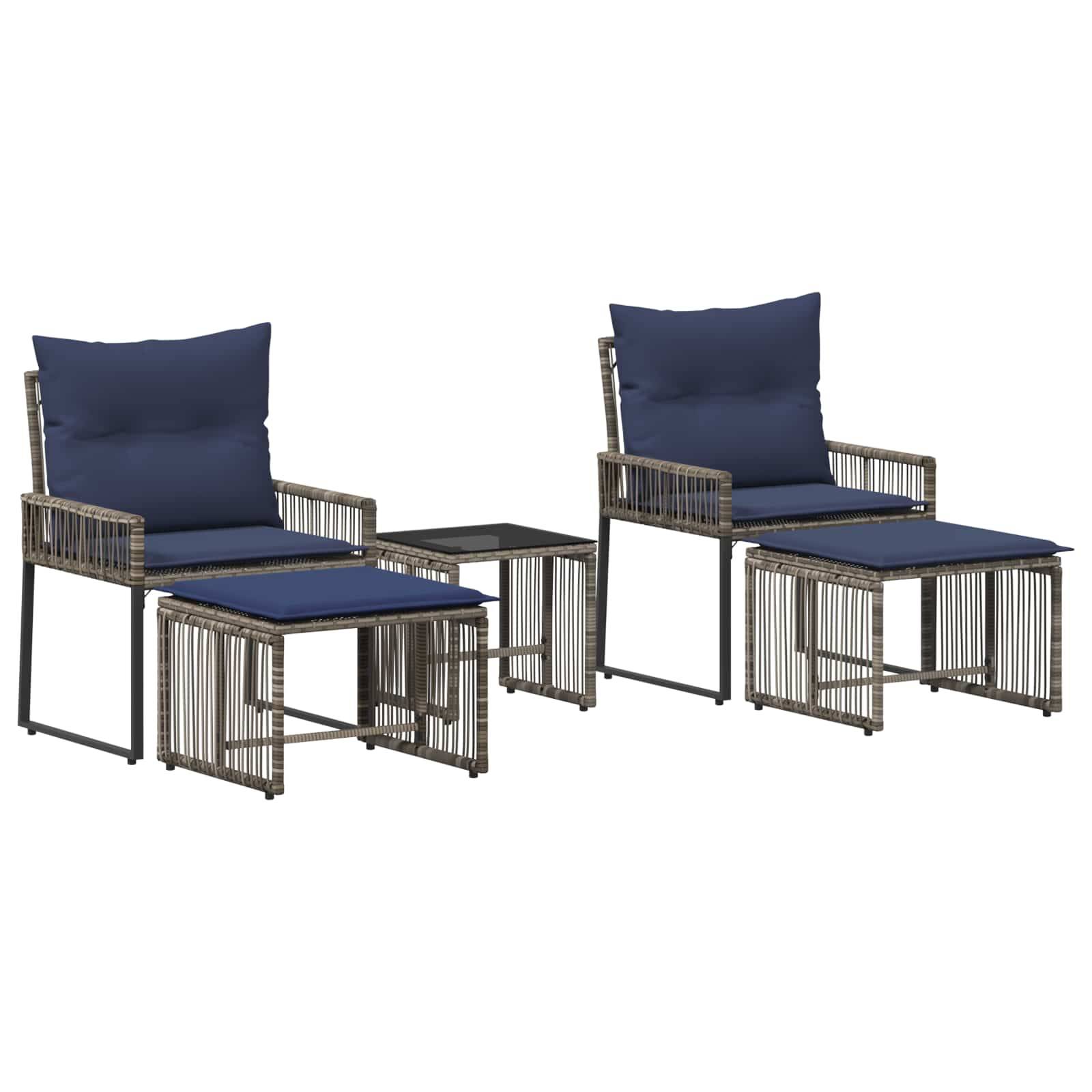 vidaXL Gartenmöbel Set 11 pcs Grau und Marineblau Poly-Rattan