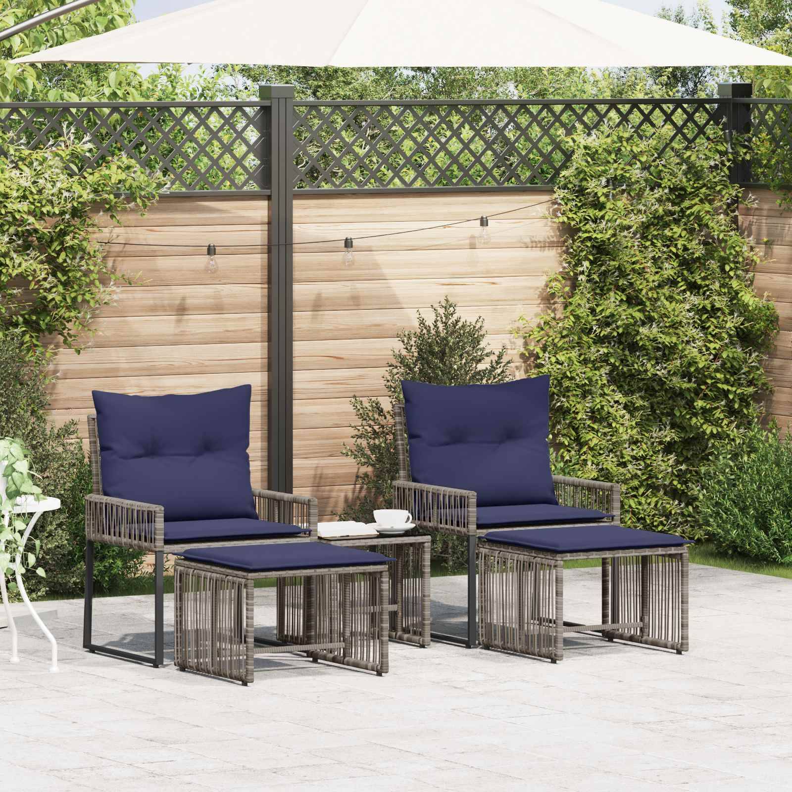vidaXL Gartenmöbel Set 11 pcs Grau und Marineblau Poly-Rattan