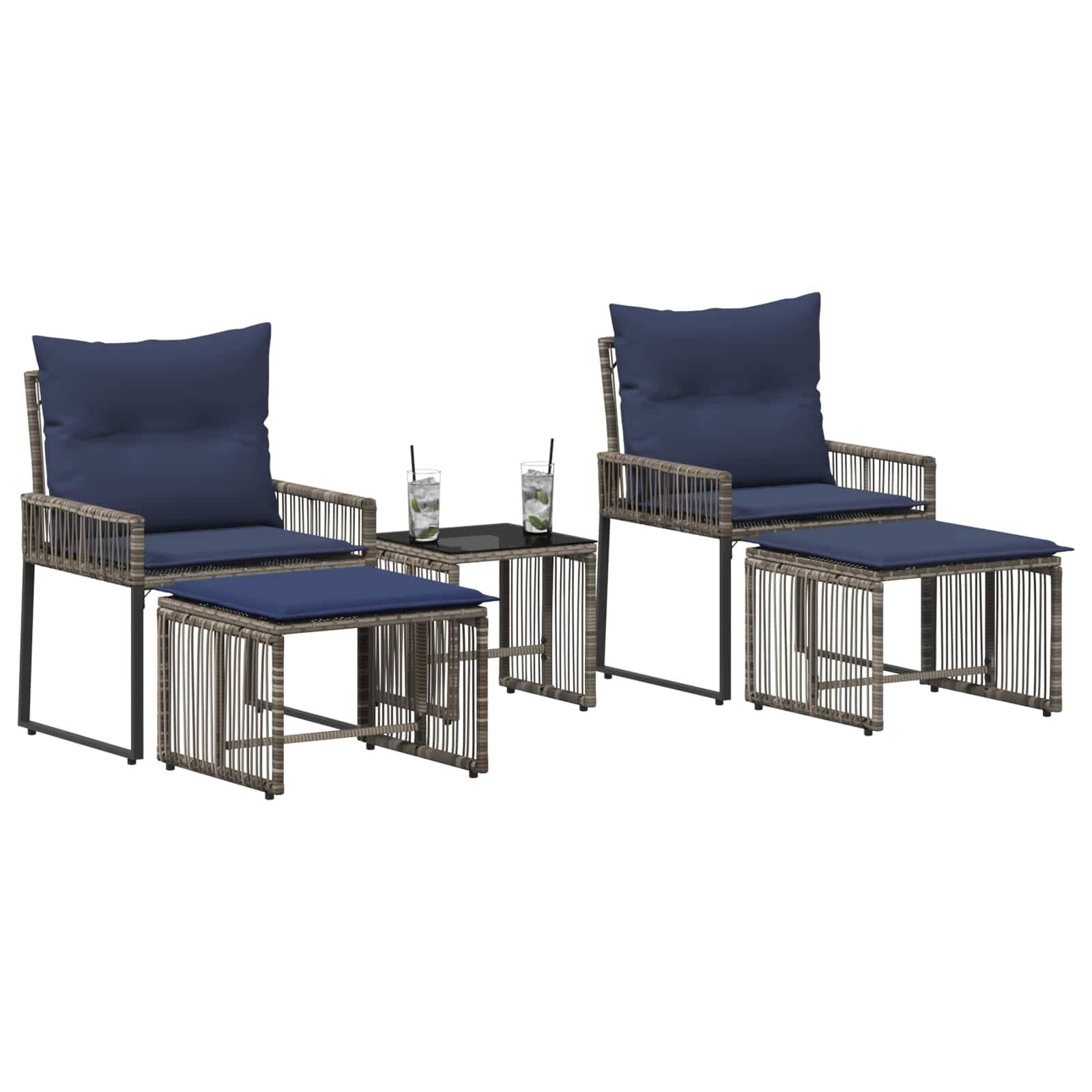 vidaXL Gartenmöbel Set 11 pcs Grau und Marineblau Poly-Rattan